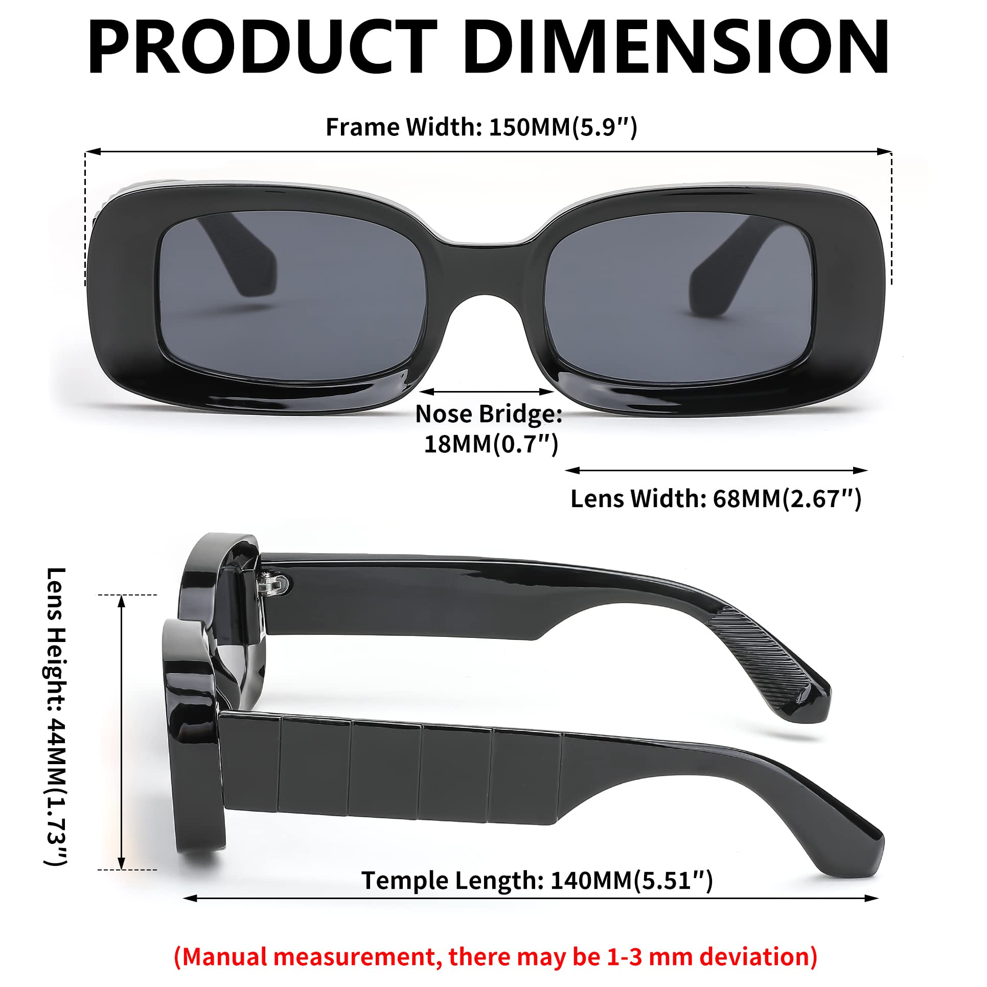 FEISEDY Retro Thick Rectangle Sunglasses Retro 90s Small Chunky Square Women Men B2307