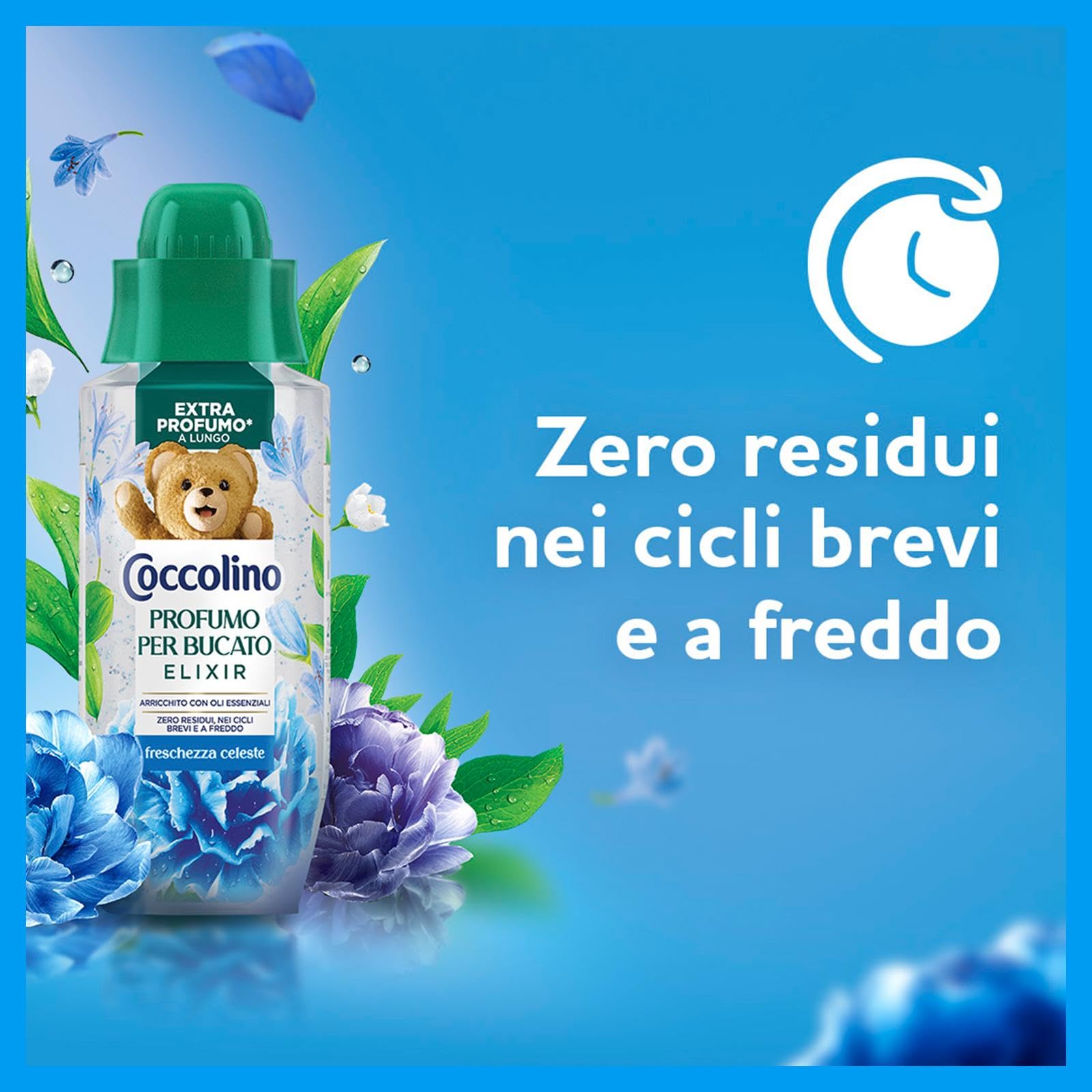 Coccolino Profumo per Bucato Freschezza Celeste, Extra Profumo* a lungo. Efficace Anche a Freddo e nei Cicli Brevi, con note di fragranza Patchouli, Lavanda, Eucalipto, 8 Pezzi da 342ml