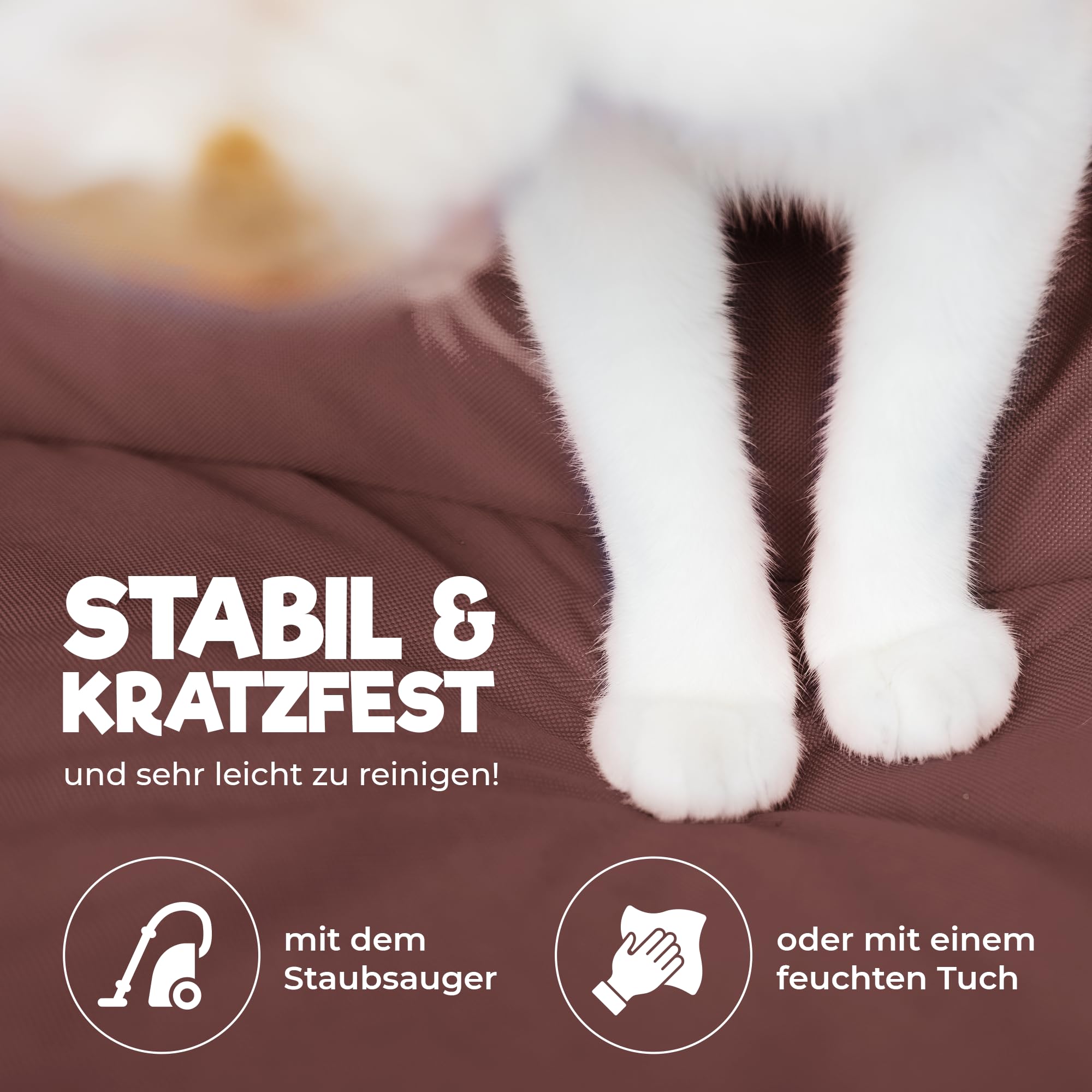 PatchHome Sofá para gatos, certificado Öko-Tex, muebles para gatos, relleno de poliestireno reciclado, accesorio para gatos, fabricado en Alemania, 50 x 40 x 15 cm, color marrón