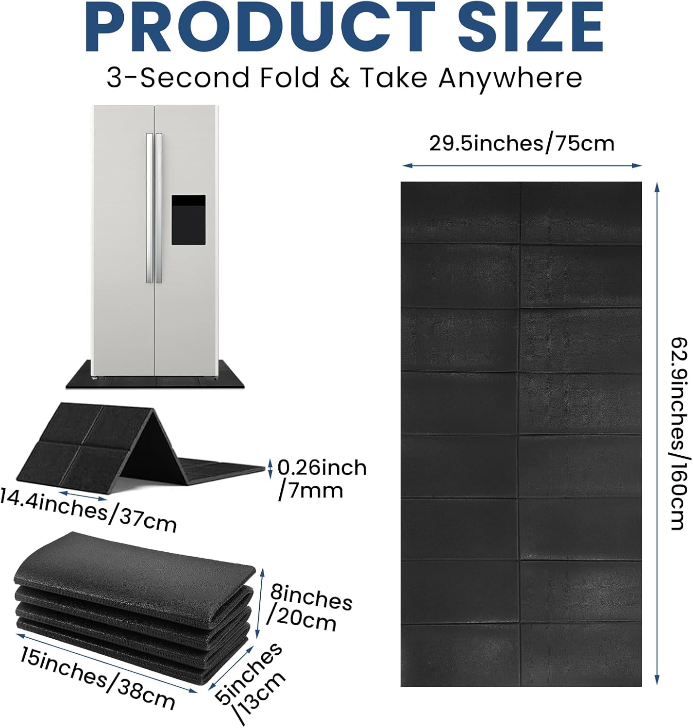 Under Washing Machine Mat , 7mm Thick Rubber Washer Dryer Mat , 62.9x29.5 inches Anti Vibration Mat , Sound Absorbing Non-Slip Floor Protection Cut-to-Fit