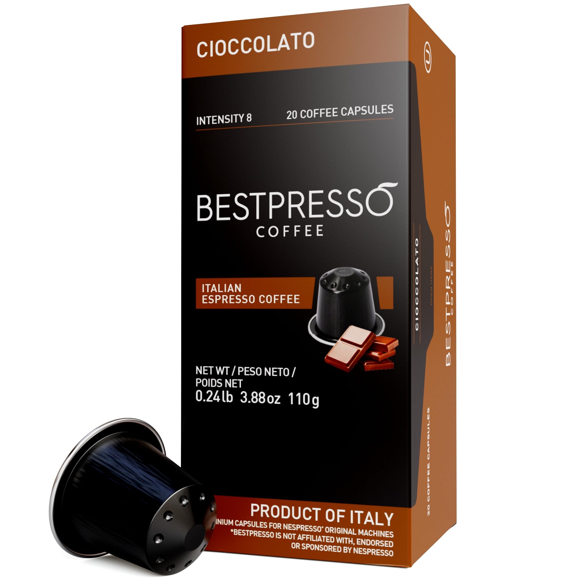 Bestpresso Coffee for Nespresso Original Machine 120 pods Certified Genuine Espresso Chocolate Blend (Medium Intensity) Pods Compatible with Nespresso Original 60 Days Satisfaction Guarantee