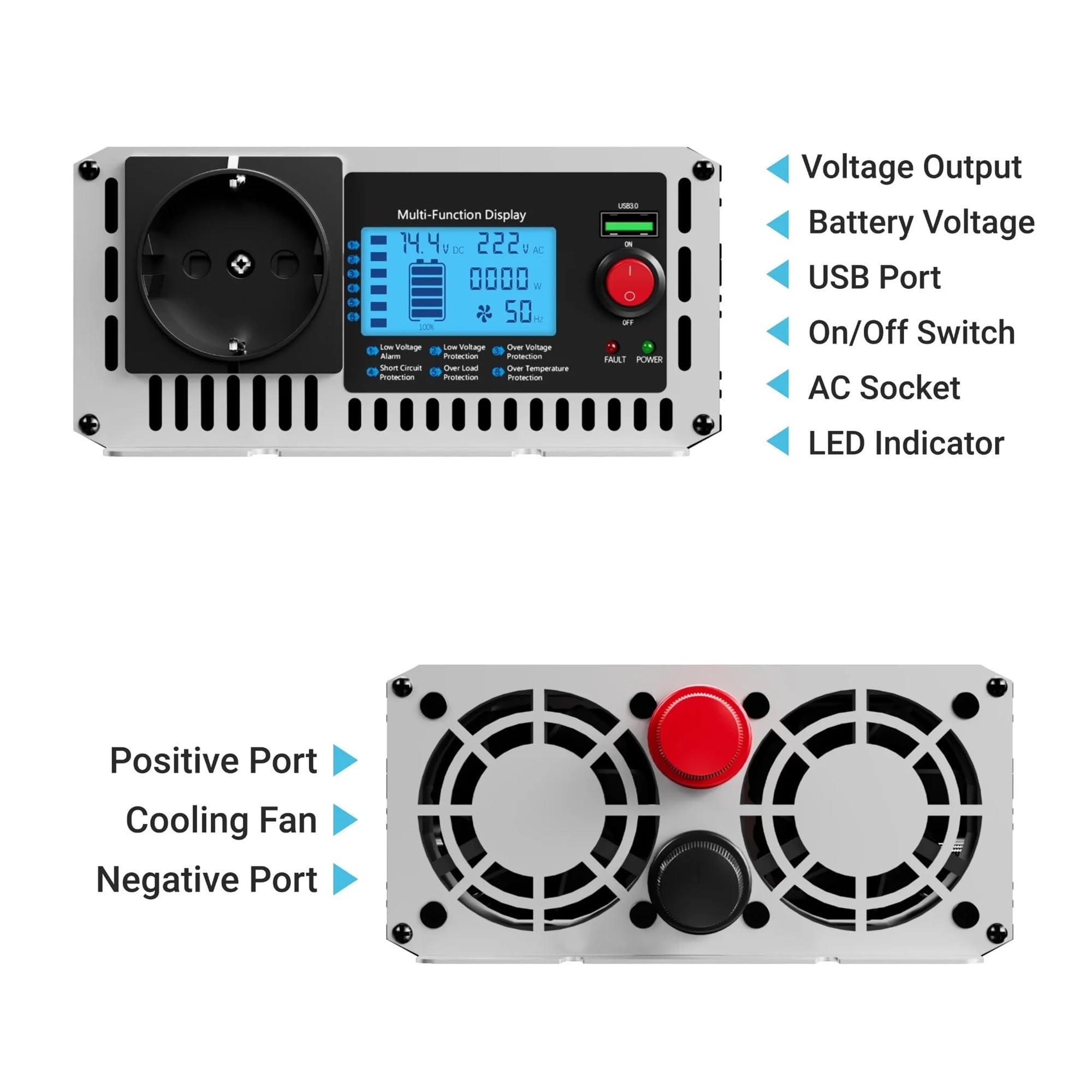 Convertidor inversor Corriente Onda Sinusoidal para Pura 1500W 12V A 220V Inversor para Coche Caravana Barco Camping Viajes