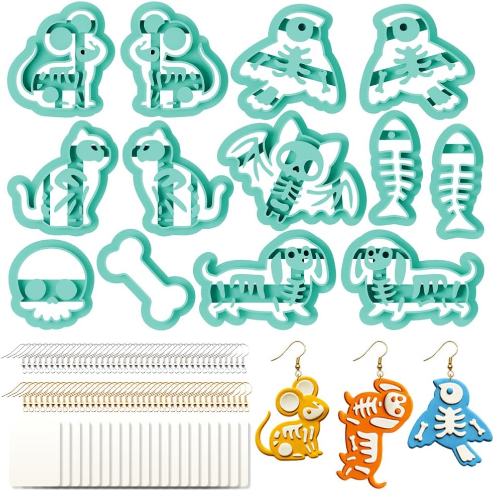 13Pcs Skeleton Polymer Clay Cutters Ceramic Clay Earrings Cutters