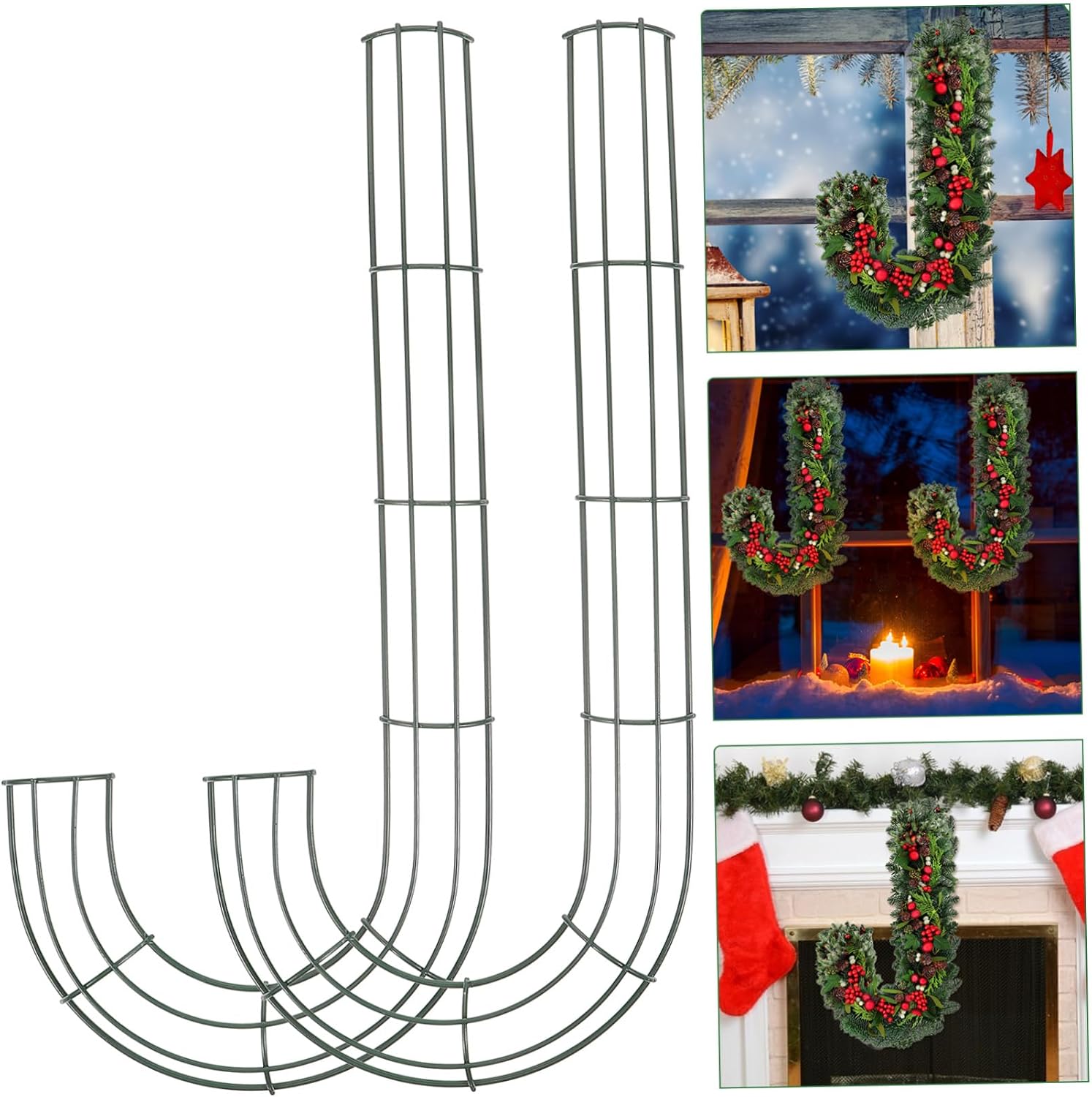 2pcs Iron Wreath Frame for Crafts Christmas Candy Cane Shaped Wreath Accessories Burr for Easy Decorating and Solid Construction