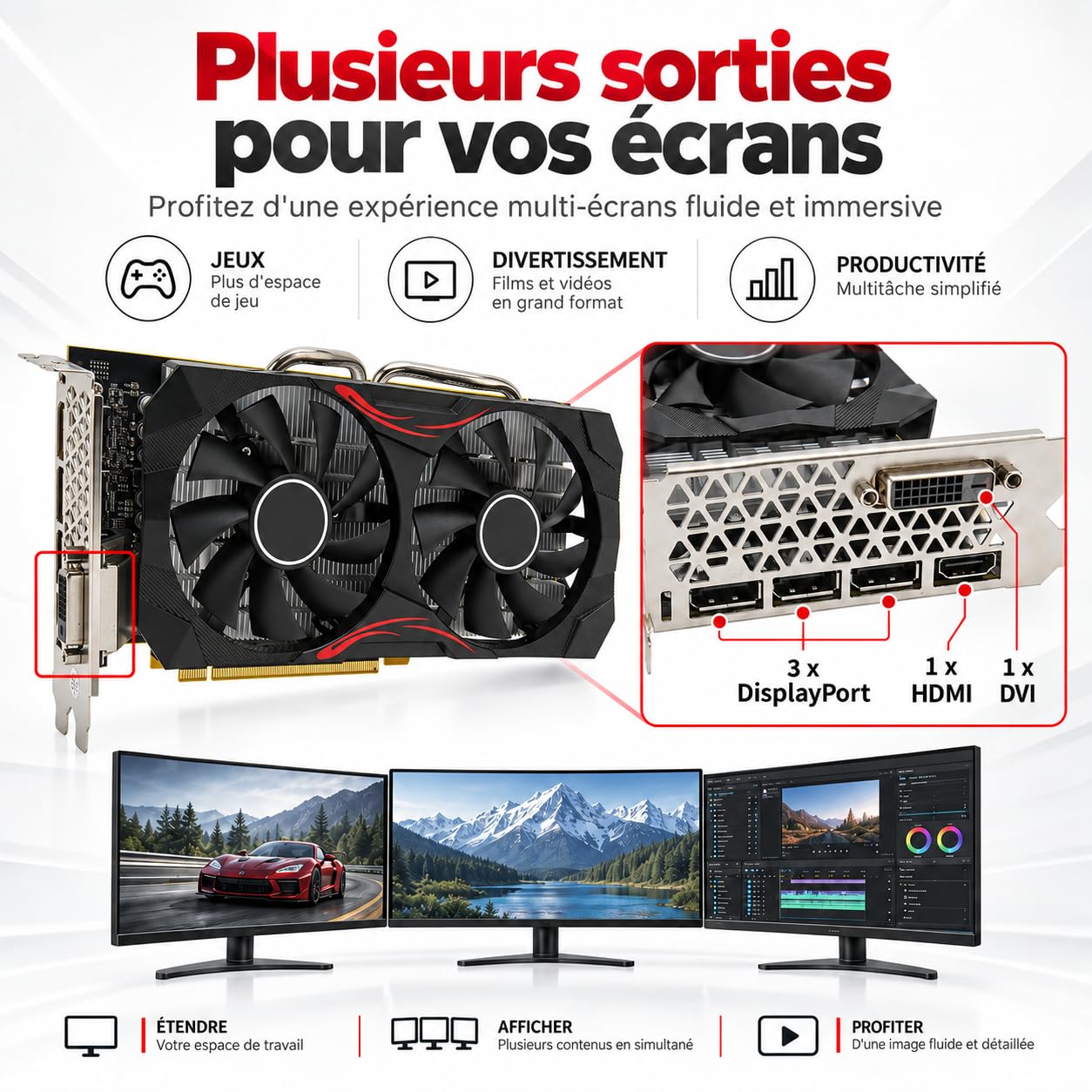 Scheda grafica 580 8G GDDR5 GPU da gioco a doppia ventola da 256 bit Memoria da 8000 MHz PCI Express 3.0 Supporta uscita 4K 60 Hz per PC da gioco Computer desktop Modifica video