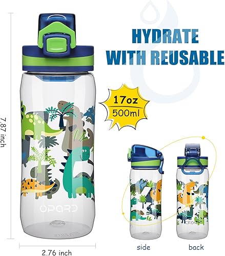 Miniatura 2 de Opard Botella de agua para niños de 17 onzas con tapa abatible a prueba de fugas, reutilizable sin BPA Tritan para la escuela y viajes