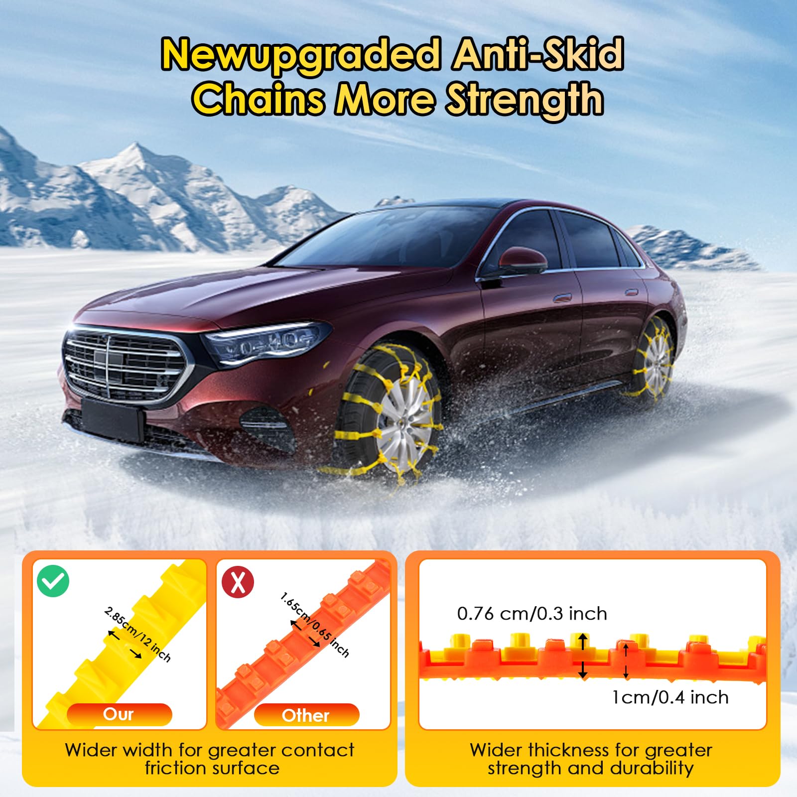Ninonly Catene da Neve Universali - 12Pcs Facili da Montare per Vetture, SUV, Gomme Auto Tire Larghezza 165mm - 295mm