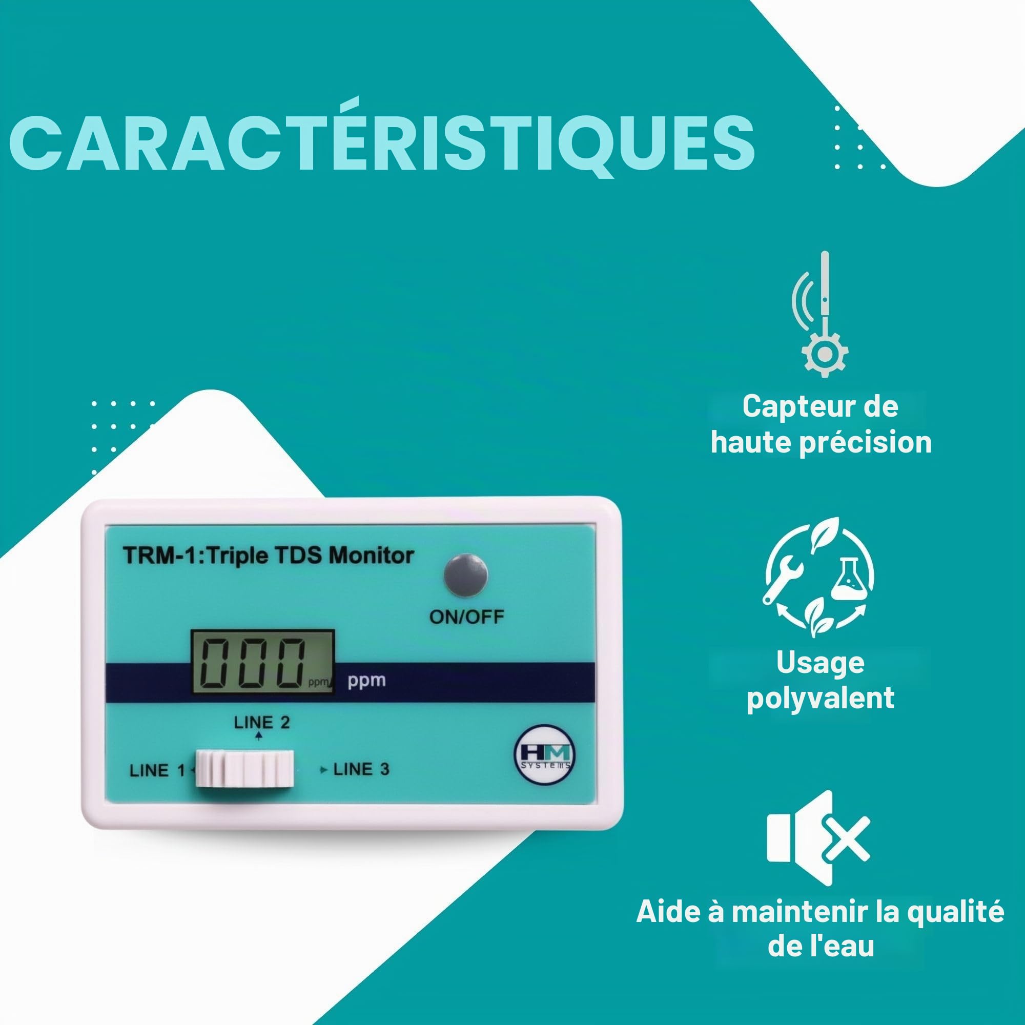 HM Digital Triple Moniteur RO/DI TDS en Ligne avec raccords en T de 6,35 mm