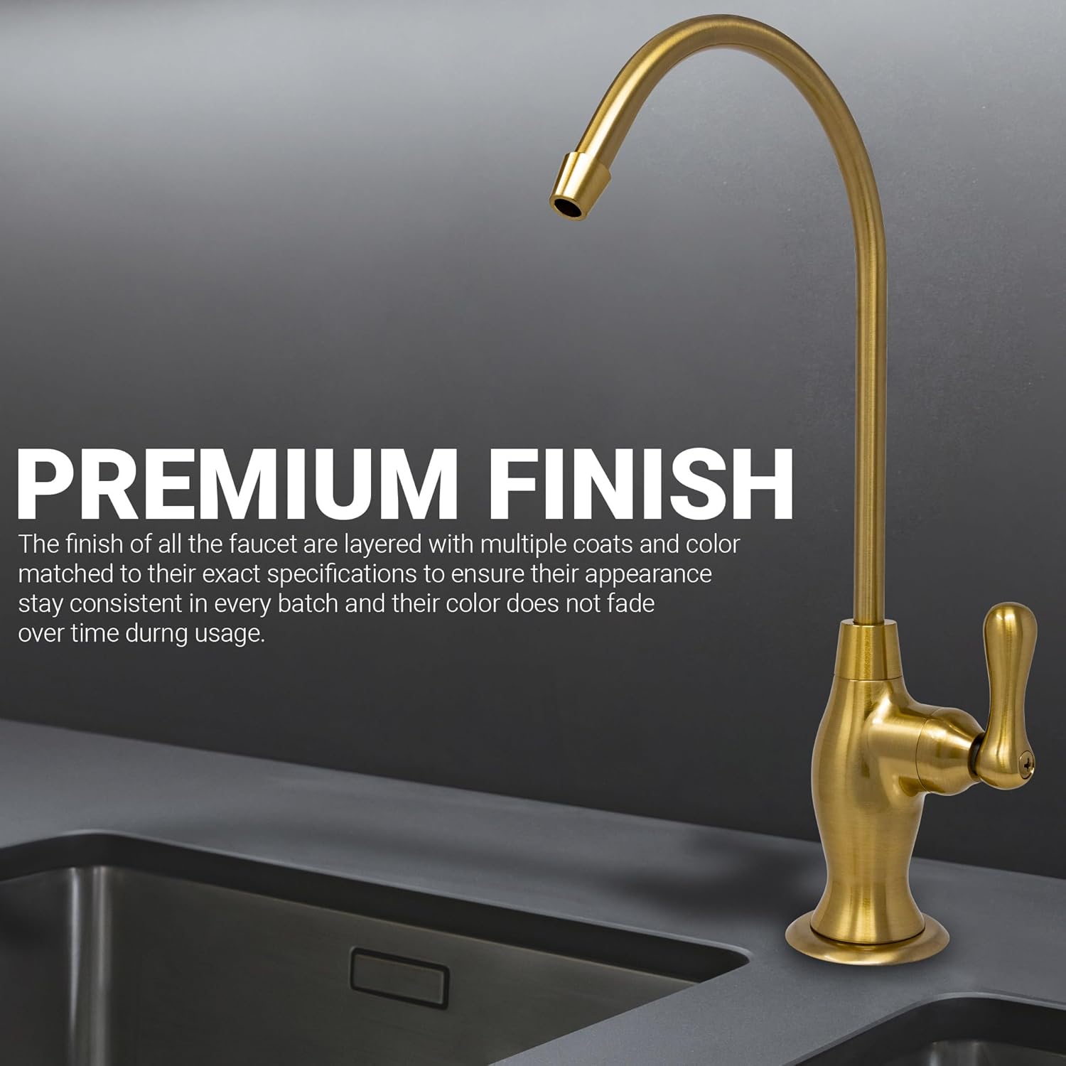 Metpure Airgap RO Faucet Reverse Osmosis Drinking Water Filtration System Water Dispenser Spout (Brushed Gold) with Pre-Inserted Tubing and Faucet Wrench. Vase Style. NSF Certified.