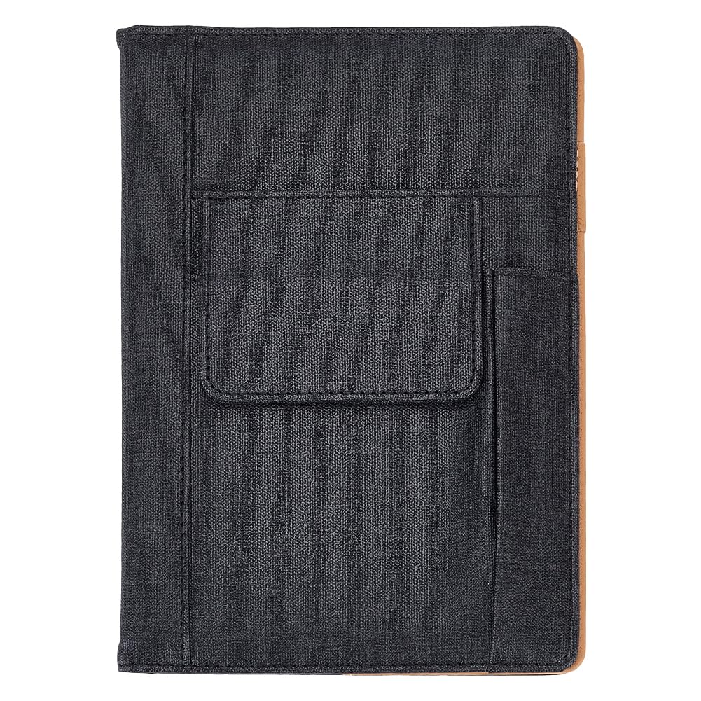 WEBEEDY A5 PU Leather Journal Cover Refillable Notebook Cover with Pen Holder & Card Pocket,Black Compatible Vintage Book Protector for Travelers Journal Hardcover Sketchbook Back to School, 21.8x15cm
