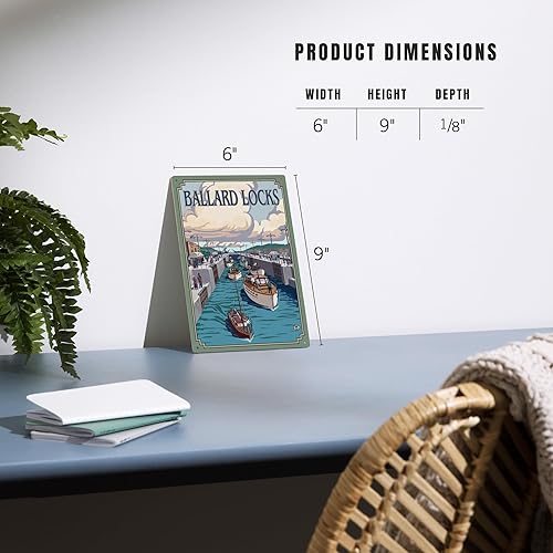 Miniatura 6 de Lantern Press 6x9 Inch Wood Sign, Ready to Hang Wall Decor, Seattle, Washington, Ballard Locks