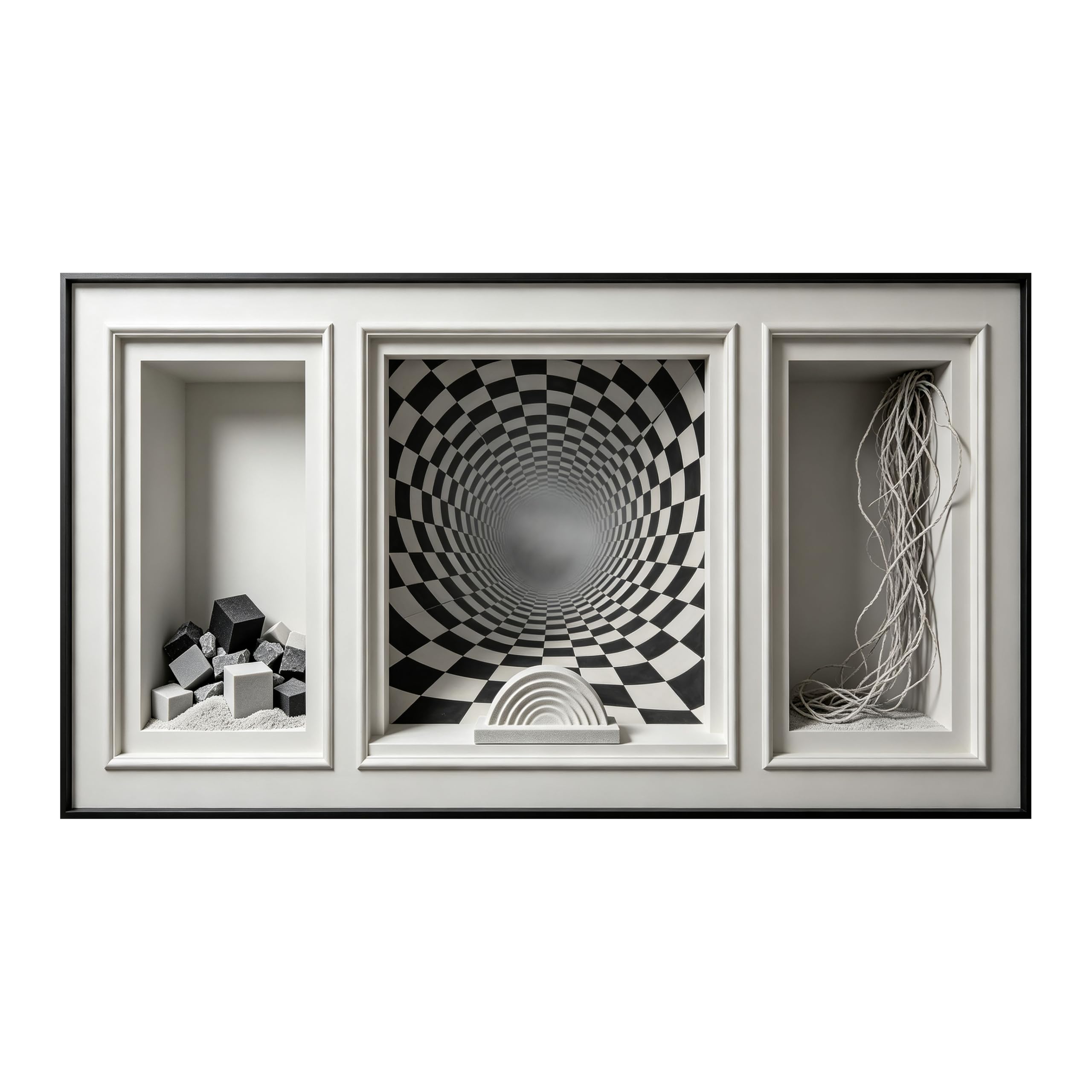 Yzpallescene Art260711171 3D Framed Wall Art Monochrome Geometric Tunnel Illusion Minimalist Large Size Selfadhesive Removable Wall Decor Prints Artwork For Living Room Bedroom Office