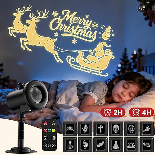 Miniatura 4 de Luces de proyector de Navidad 12 en 1 al aire libre, decoraciones dinámicas 3D de Navidad para interiores, patrones HD más claros de trineo de