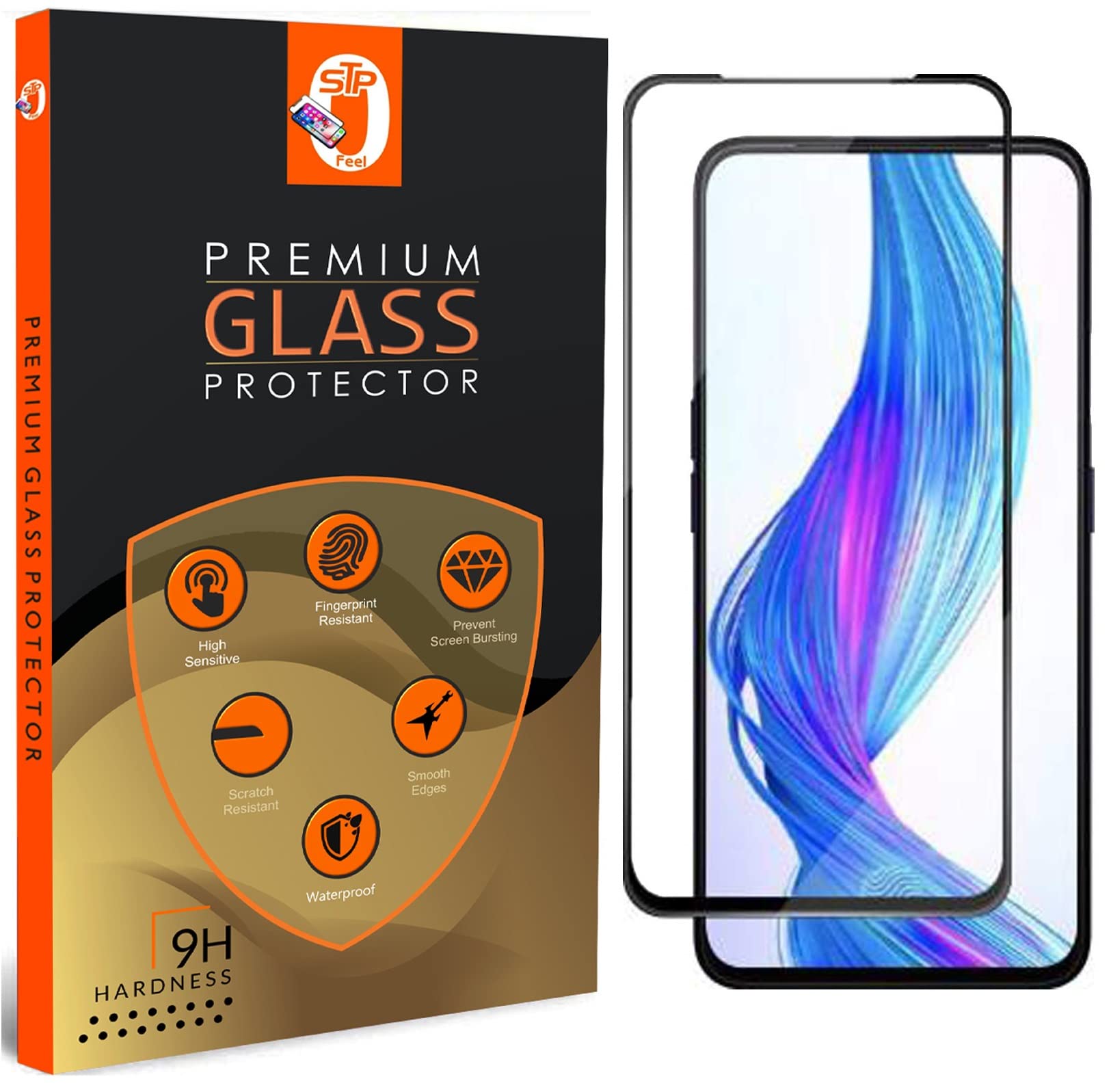 STP FEEL� Glass Screen Protector Designed For Realme X (6.53") [Edge to Edge Coverage] HD Clear, Bubble-Free, Anti-Scratch Full Protection Durable Tempered Glass - Black, Pack of 1