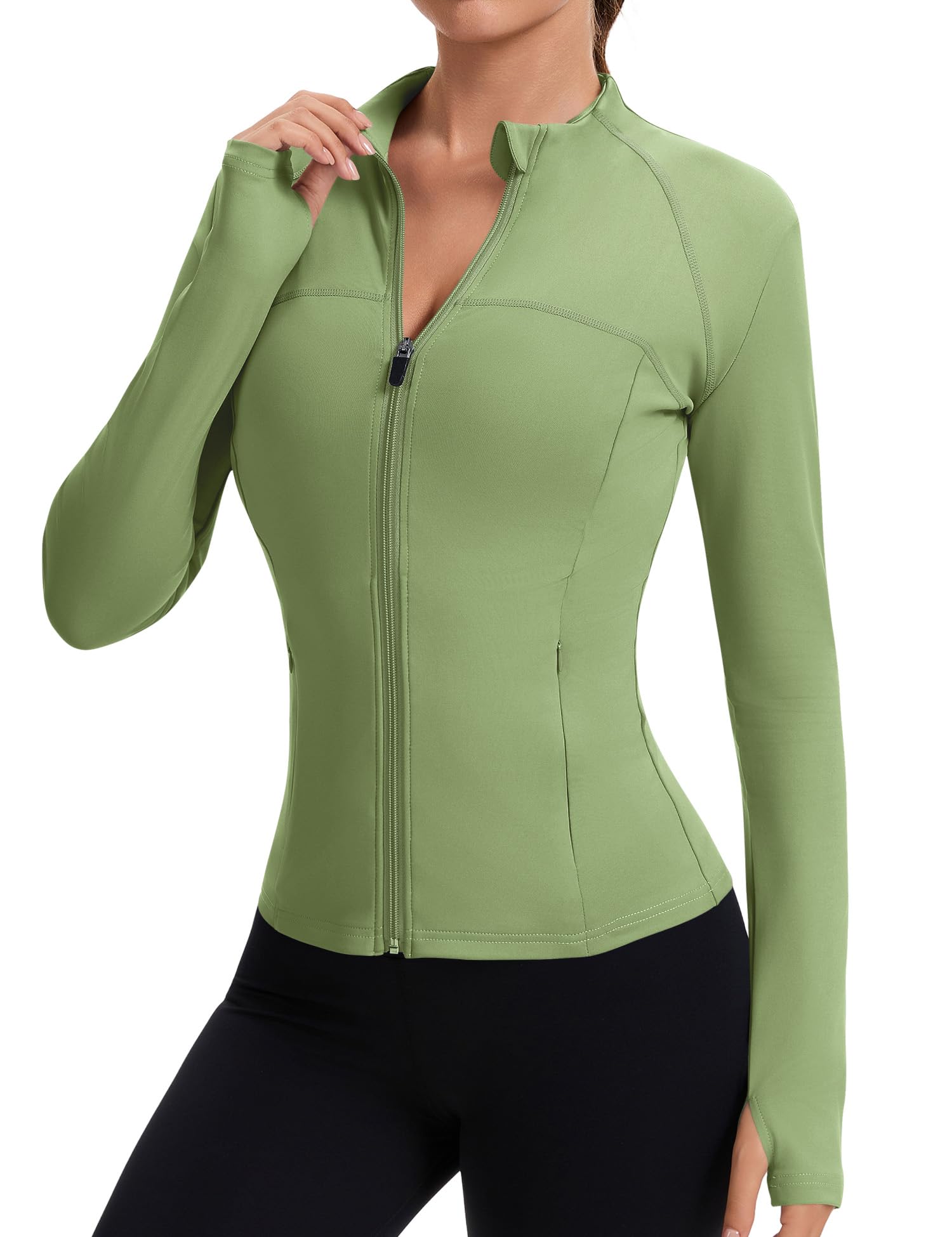 Rapbin Women's Full Zip Workout jackets Runing Slim Fit Athletic Tops With Thumb Holes