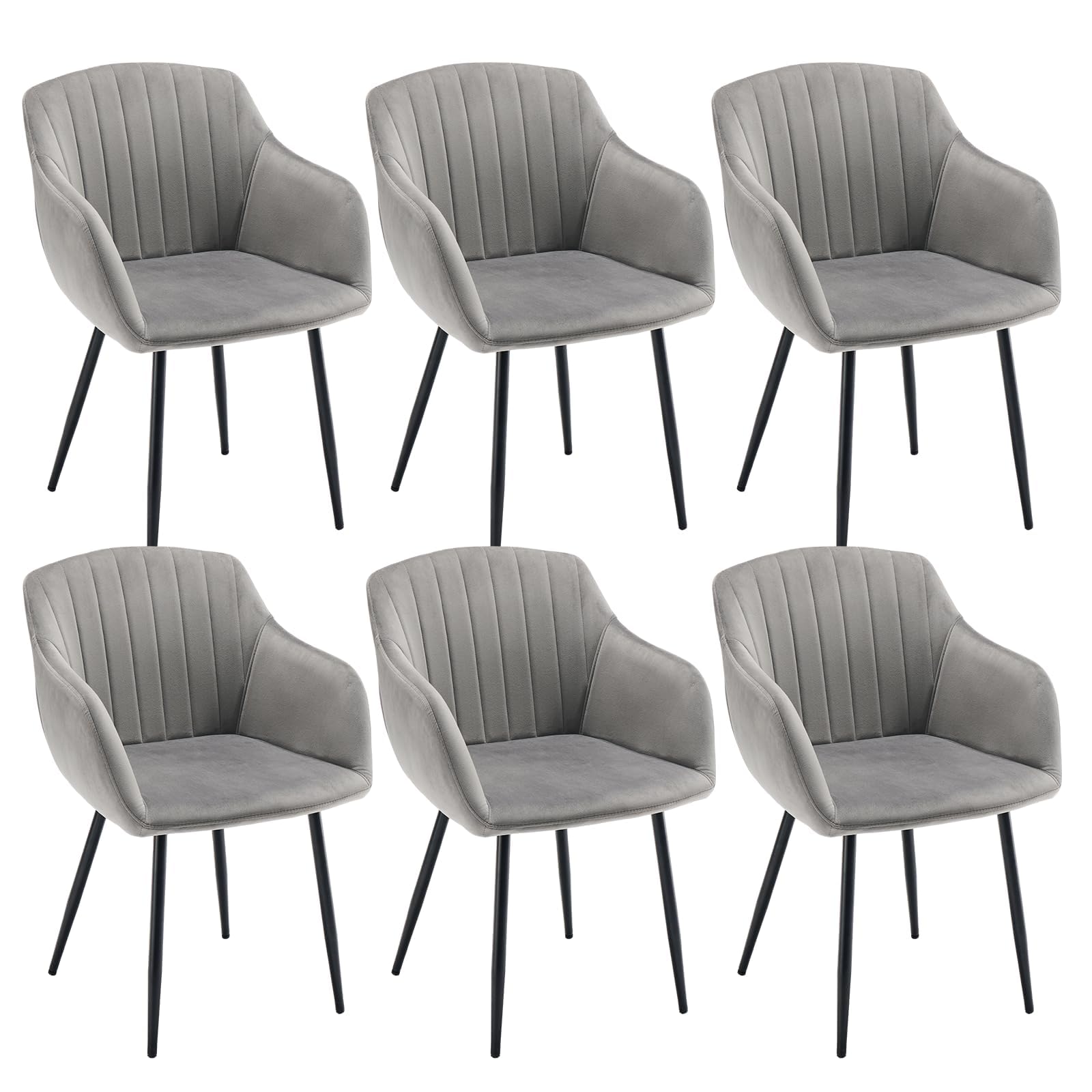 Goeurvant Velvet Dining Chairs Set of 6 Armchair for Living Room with Metal Legs Kitchen Chairs, Light Grey