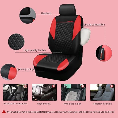 Miniatura 42 de CAR PASS Fundas de asiento de cuero morado, funda acolchada para asiento de automóvil con esponja compuesta de 0.197 in en el interior, compatible