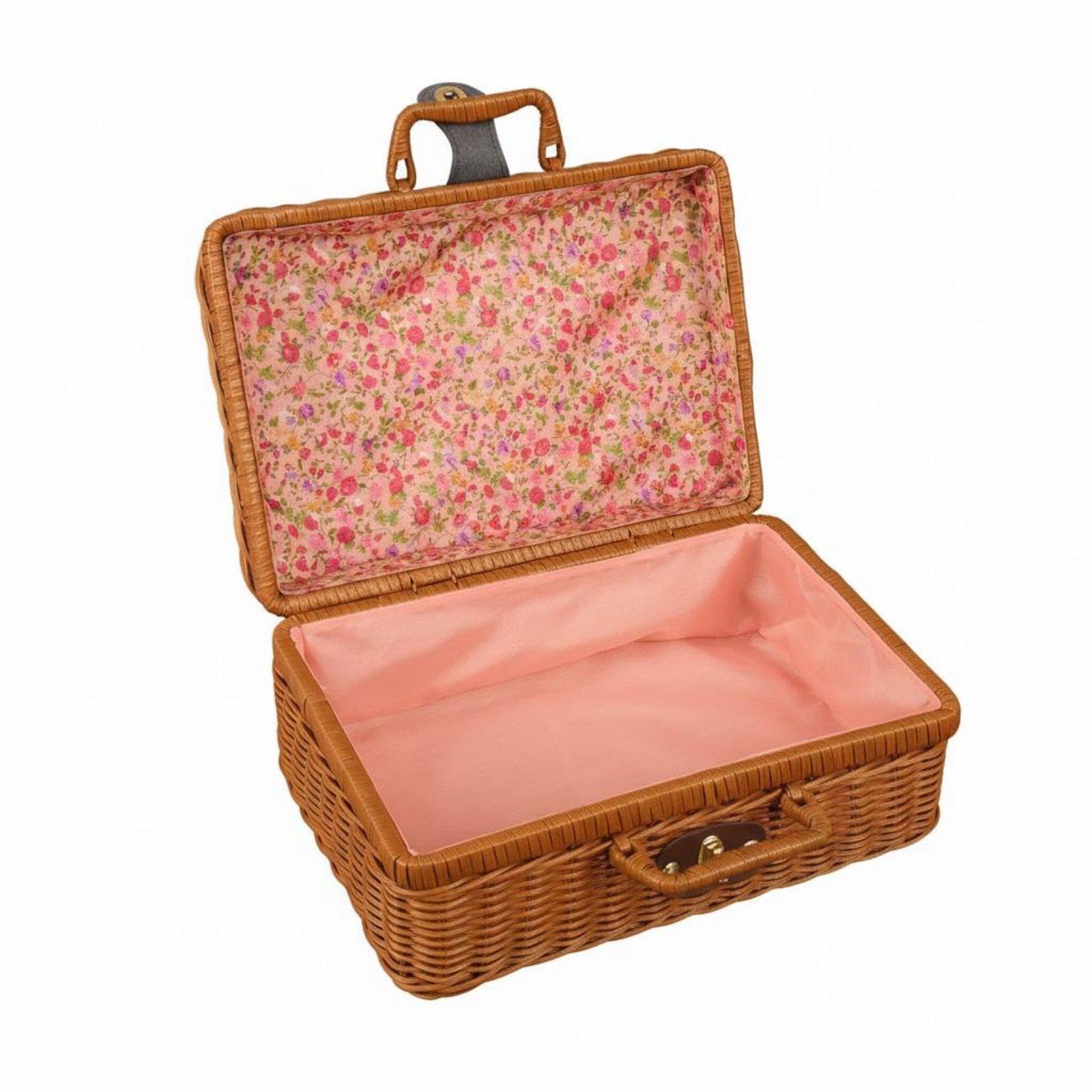 Vintage Design Suitcase With Handle Woven Suitcase Artisanal Appearance Vintage Design Storage Trunk for Bridesmaids, Women, Wedding, Photoshoot Prop 30-21-13cm Classic Pink Floral|Travel-image-48