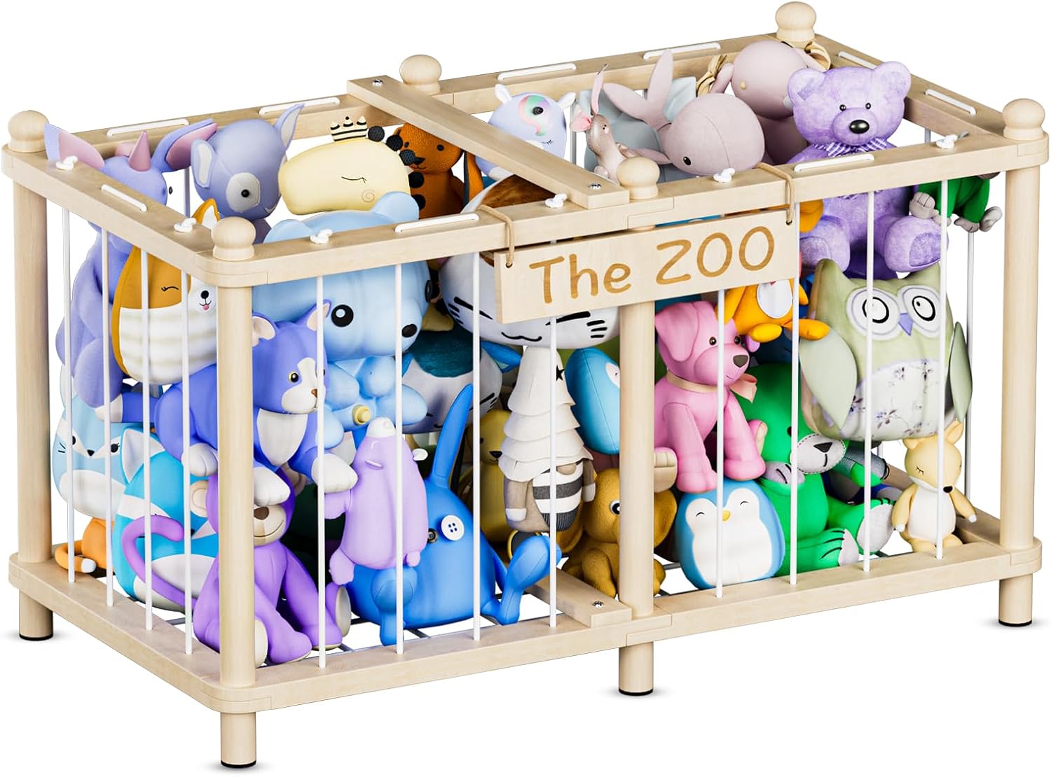 Stuffed Animal Storage Zoo, Wooden Toy Organizers and Storage, Large Capacity Kids Stuffy Organizer, Space Save Stable Plushies Holder Cage for Toddler Room, Bedroom, Playroom & Nursery