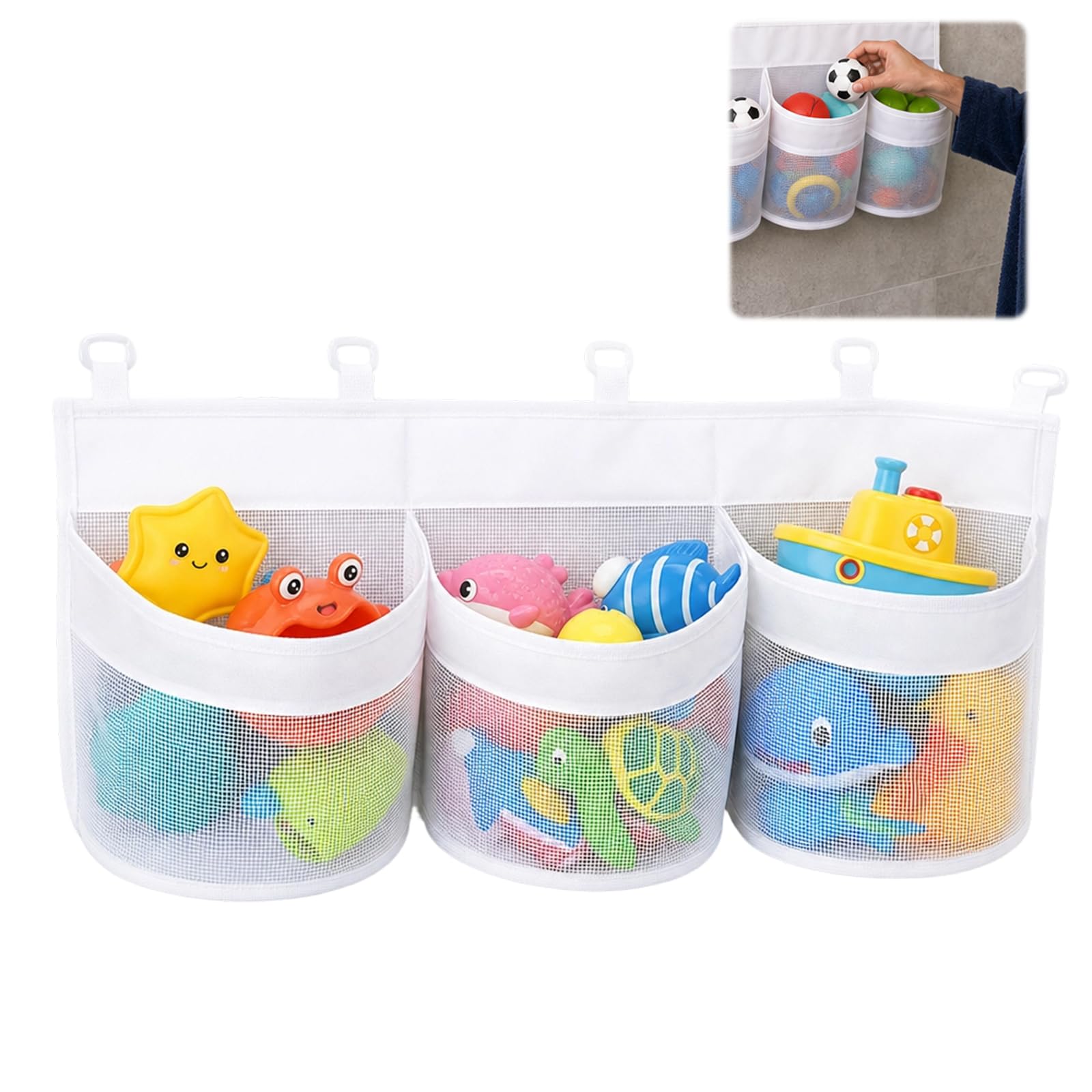 XZSKD Bath Toy Storage, Bathroom Toy Storage Bag with Multiple Compartments, Quick Drying Mesh Organiser for Wet Toys, Space Saving Bath Storage Solution in White