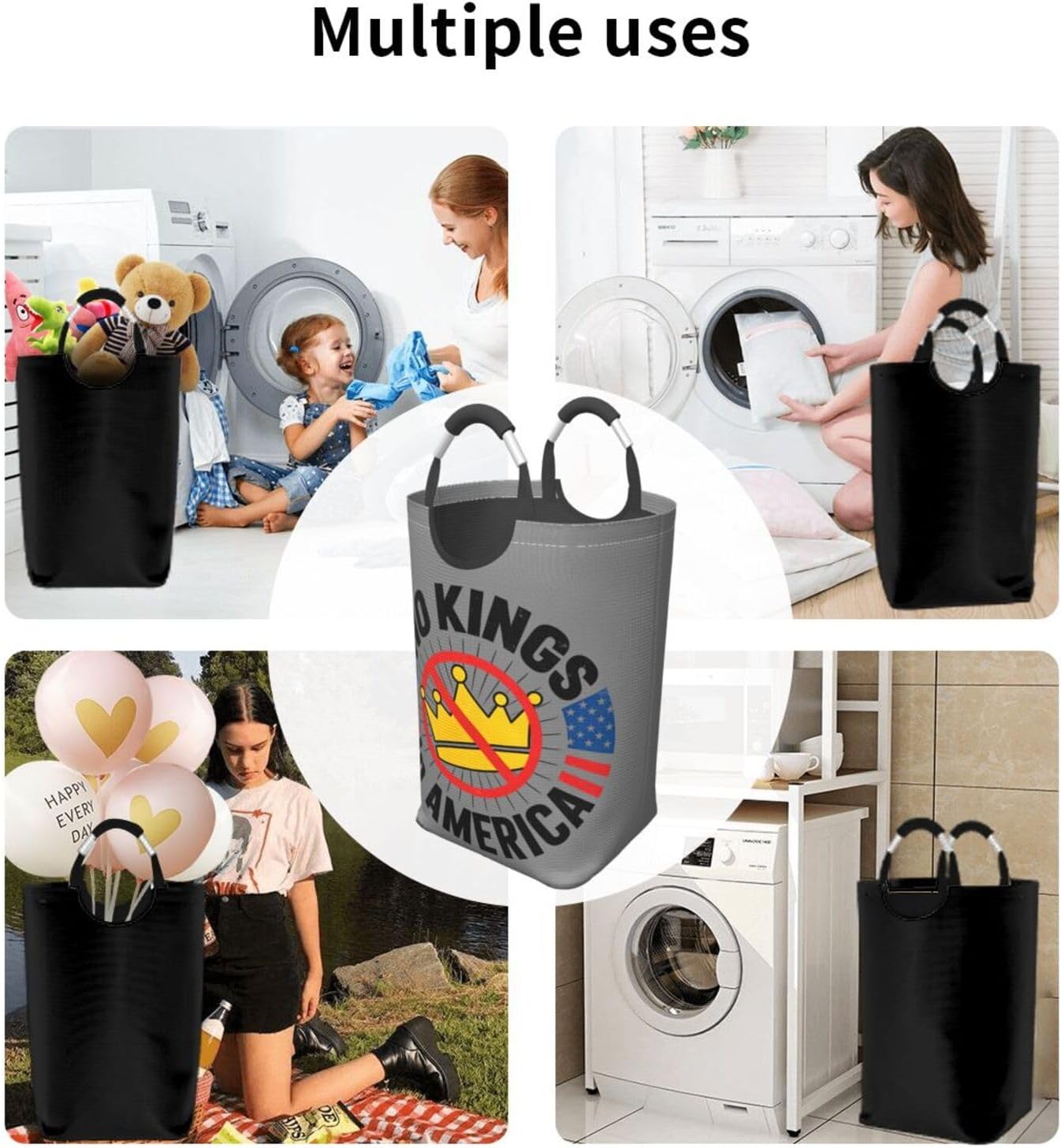 Foldable Square Laundry Storage Bag 50l - Waterproof Oxford Cloth, Pe Base, Aluminum Handles, All-Over Print Freedom No Kings