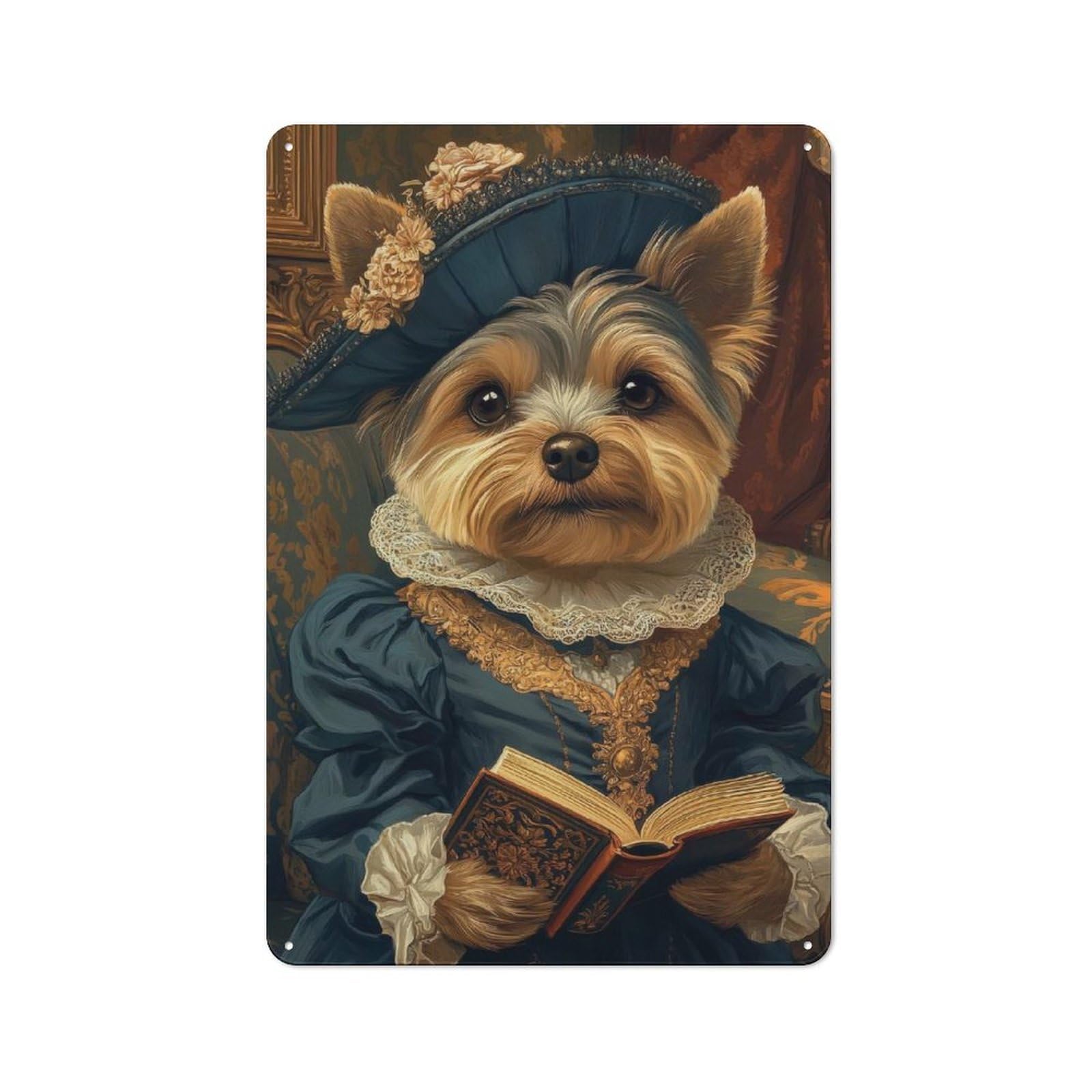 Junmoney Yorkshire Terrier In Royal Attire Yorkshire Terrier Renaissance Industrial-Style Metal Plaque 30X20cm For Hallway Wall, A Winter Wall Decor Update For Hallway Decor Lovers