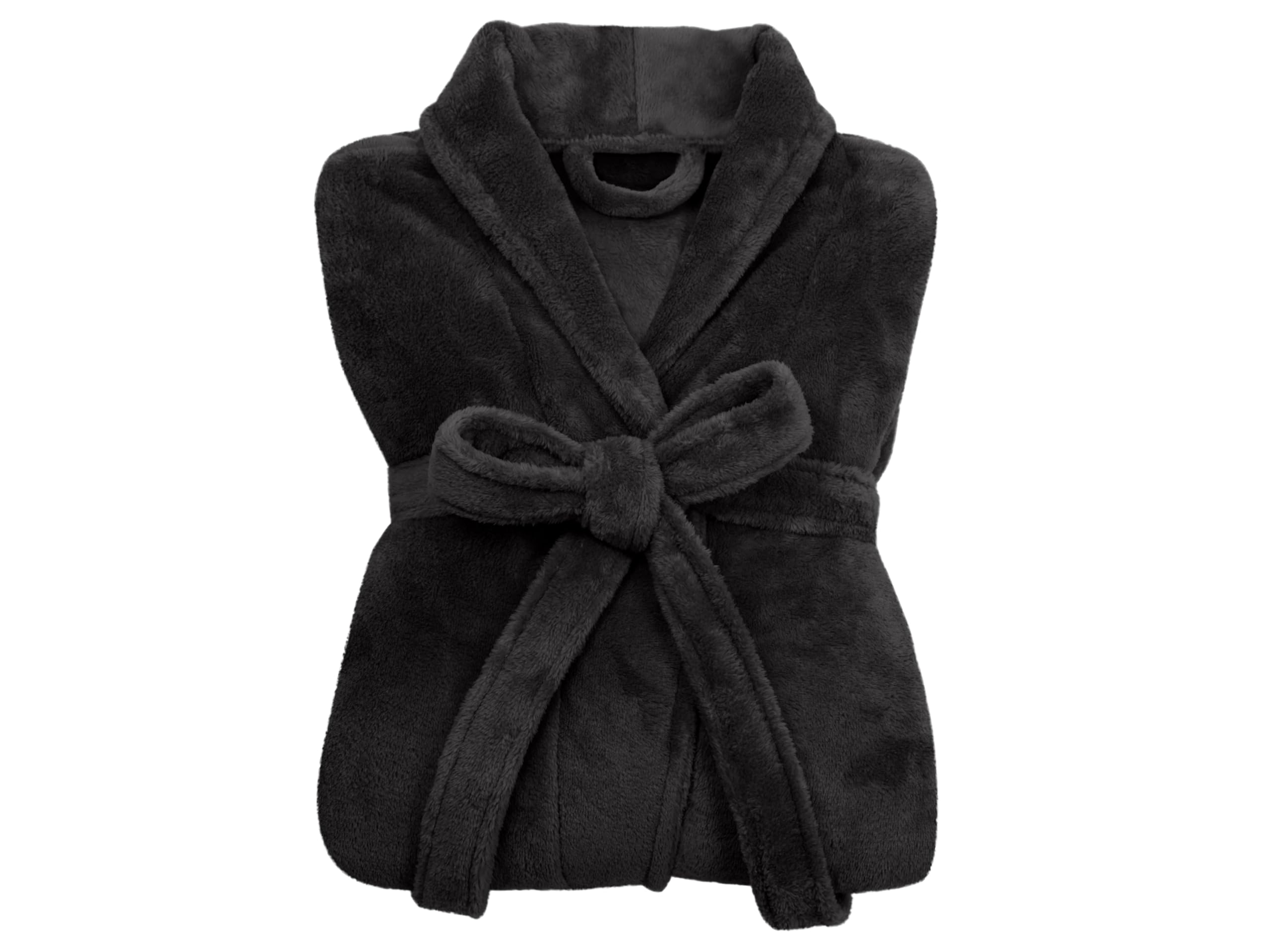 npluseins Peignoir de bain en polaire moelleuse avec col châle – Femme & Homme, XXL, Noir