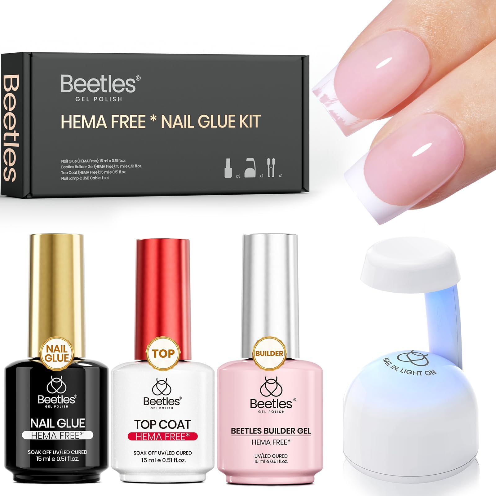 Beetles Gel Polish Beetles 4Pcs 15ml Hema Free Nail Tips Glue Kit with Builder Nail Gel