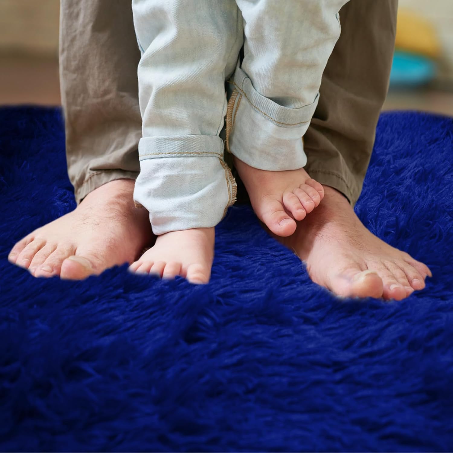 Soft Fluffy Round Area Rug, Cozy Plush Shaggy Circle Carpet for Living Room Bedroom Home Décor Royal Blue 4.6 Feet