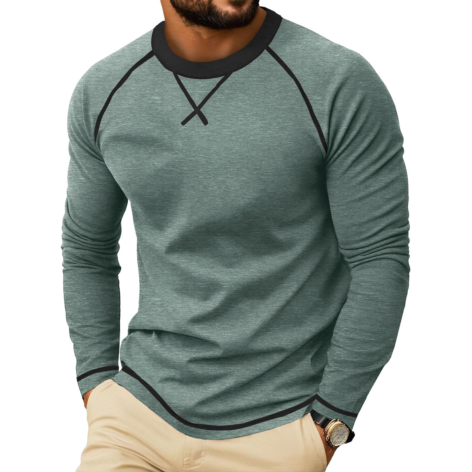 Raglan Long Sleeve Tshirts for Men Casual Pullover Crew Neck Tee T-shirts
