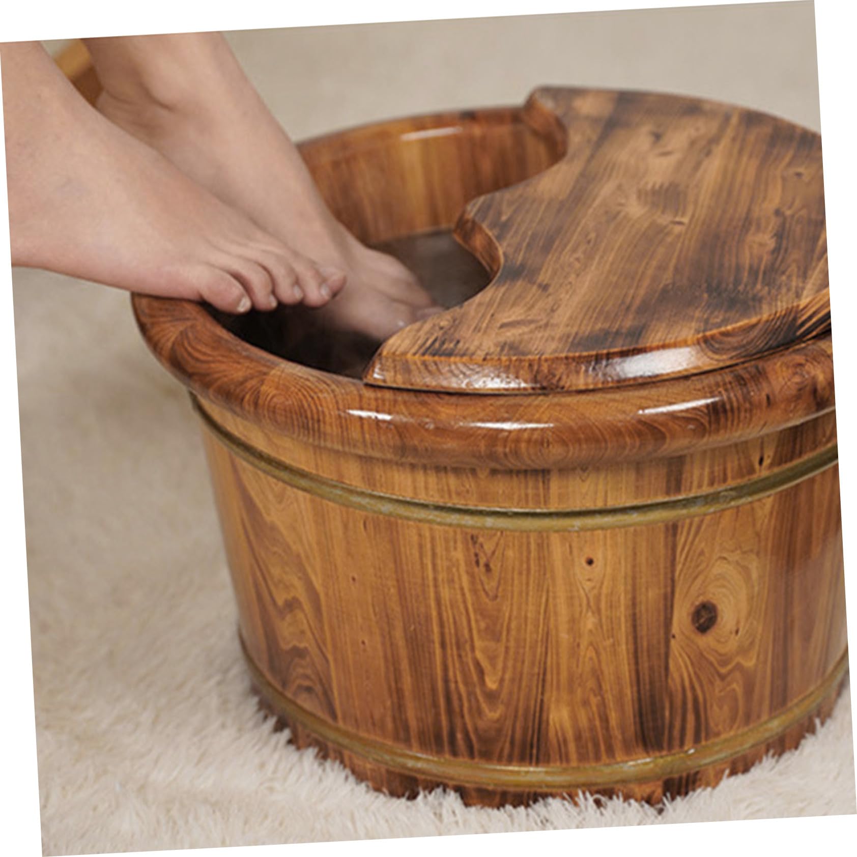 Angoily Bacinella per Pediluvio in Legno con Coperchio, Contenitore per Bagno Piedi Domestico, Grande Capacità, Facile da Pulire, per Utilizzo Casalingo