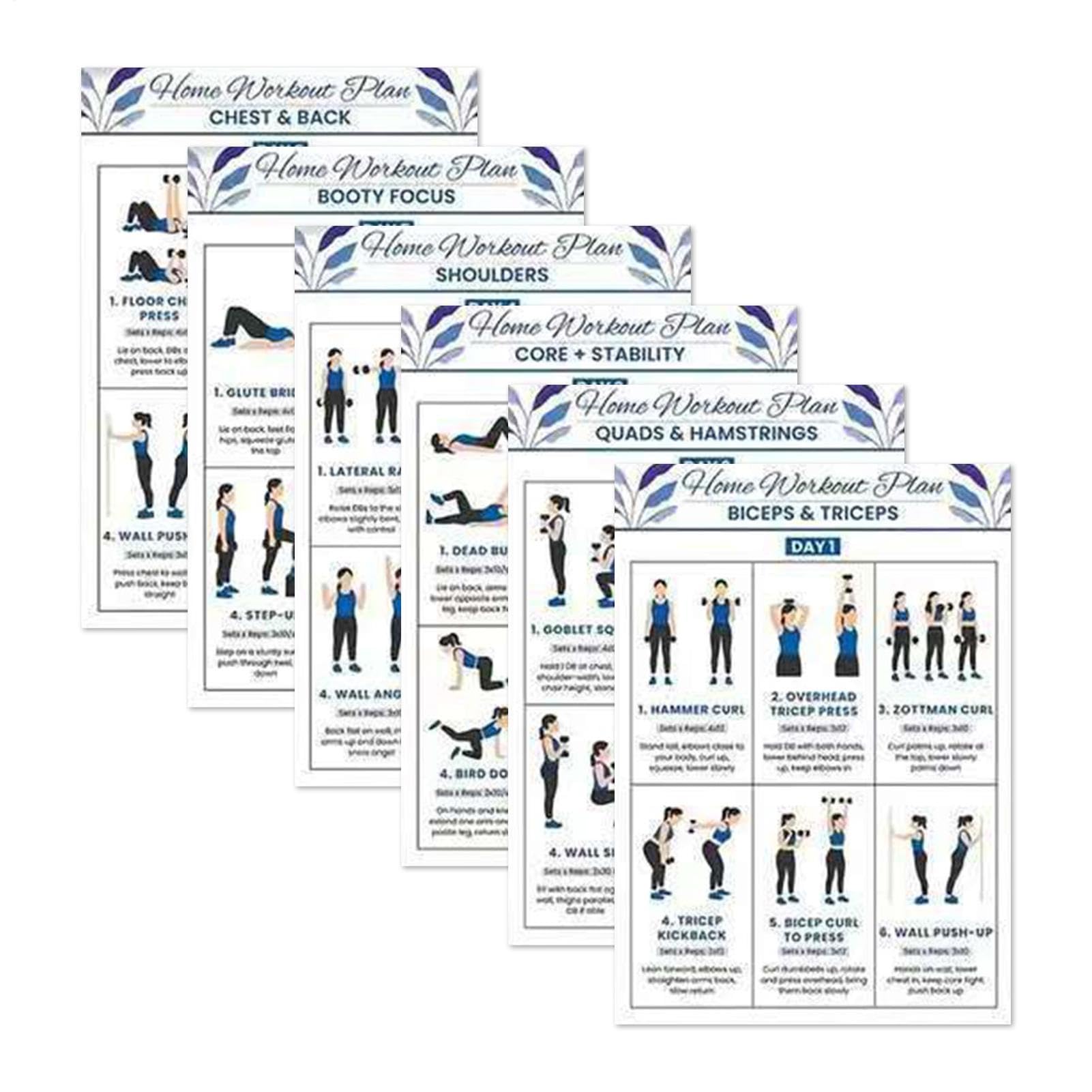 Home Gym Fitness Guide, Strength Training Program for Women with Daily Routine, High Definition Print Quality with Lamination Function, Weight Lifting Instructional Decor Set for Dorm Office Bedroom