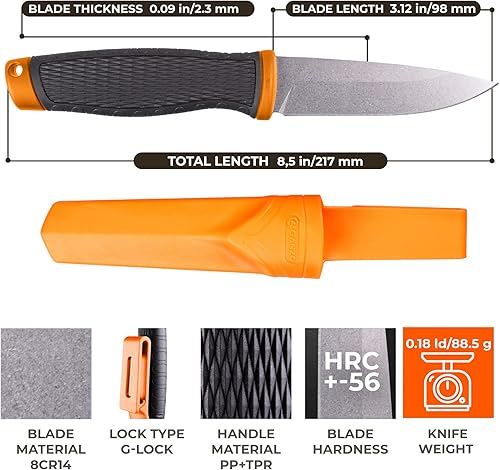 Miniatura 2 de Ganzo G806-OR Cuchillo de hoja fija 8CR14 Hoja de acero inoxidable Mango ergonómico antideslizante Camping Caza Pesca al aire libre EDC Cuchillo con