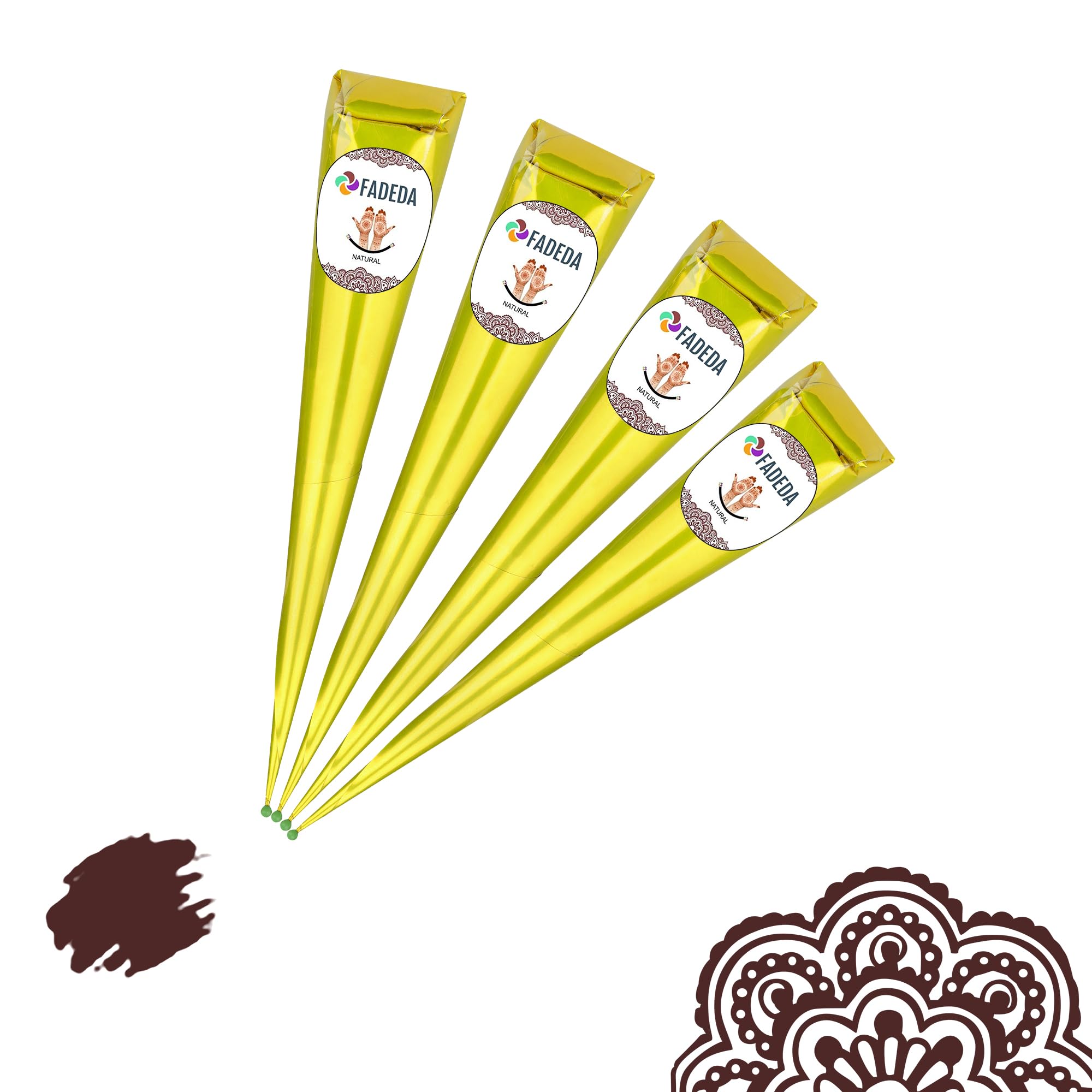 4x FADEDA Henna Kegel | 4x 25g naturalna pasta | naturalny brąz | 100% roślinny | gotowa do użycia i bez PPD | wegański | ekologiczny | halal | Mehandi | Mehndi