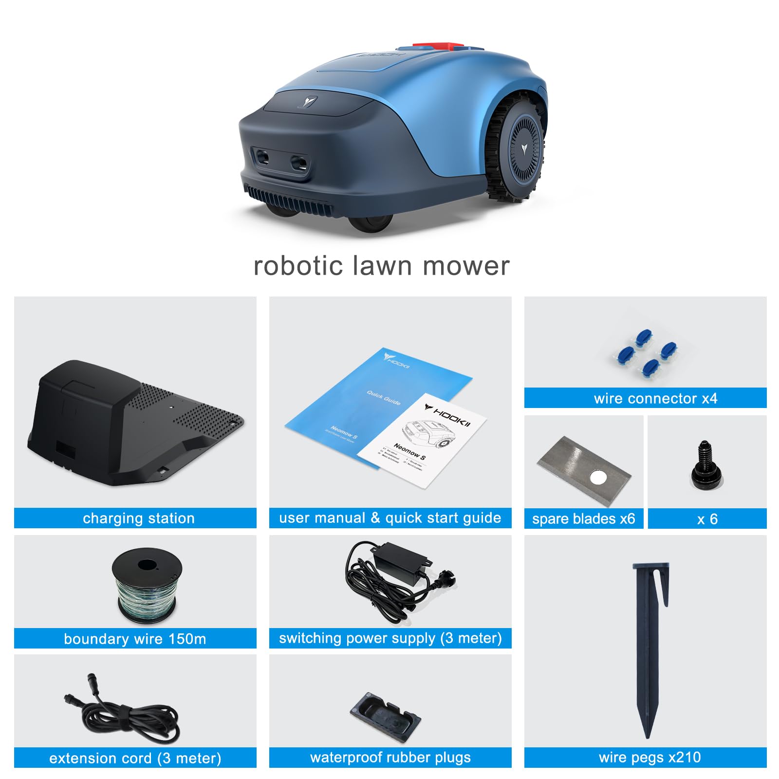 Neomow S Smart robot kosiarka do trawnika do 1000 m², akumulator o dużej pojemności 4400 mAh, szerokość cięcia 7,87", automatyczne ładowanie, z Bluetooth/WiFi, ładowarka w zestawie