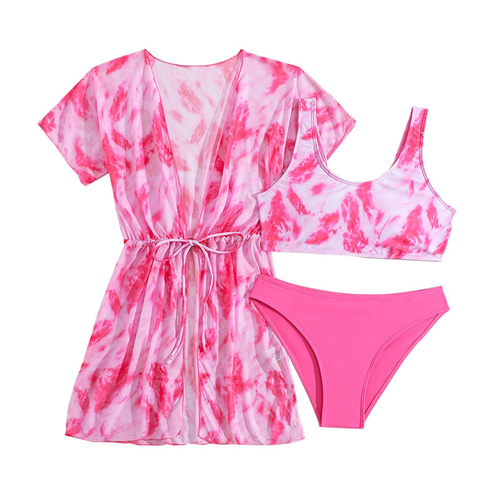 Conjunto de bañador para niña de 3 piezas con estampado floral para niñas con funda y traje de baño separado, UPF 50+, traje de baño para playa y piscina