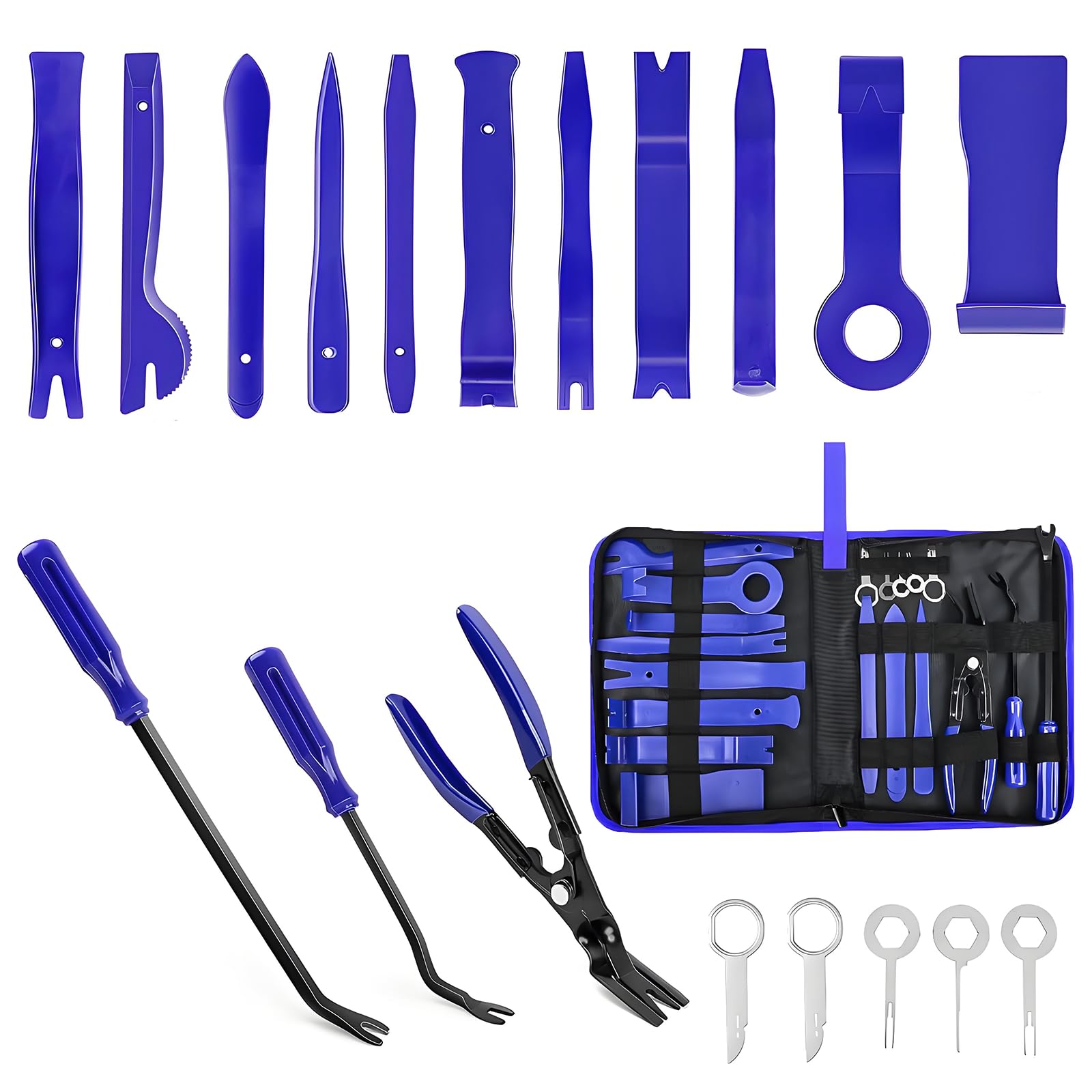 Rewoalzx 19PCS Car Trim Removal Tool Kit, Plastic Pry Tool Kit Auto for Door Panel & Dashboard, Car Panel Removal Tools (Blue)