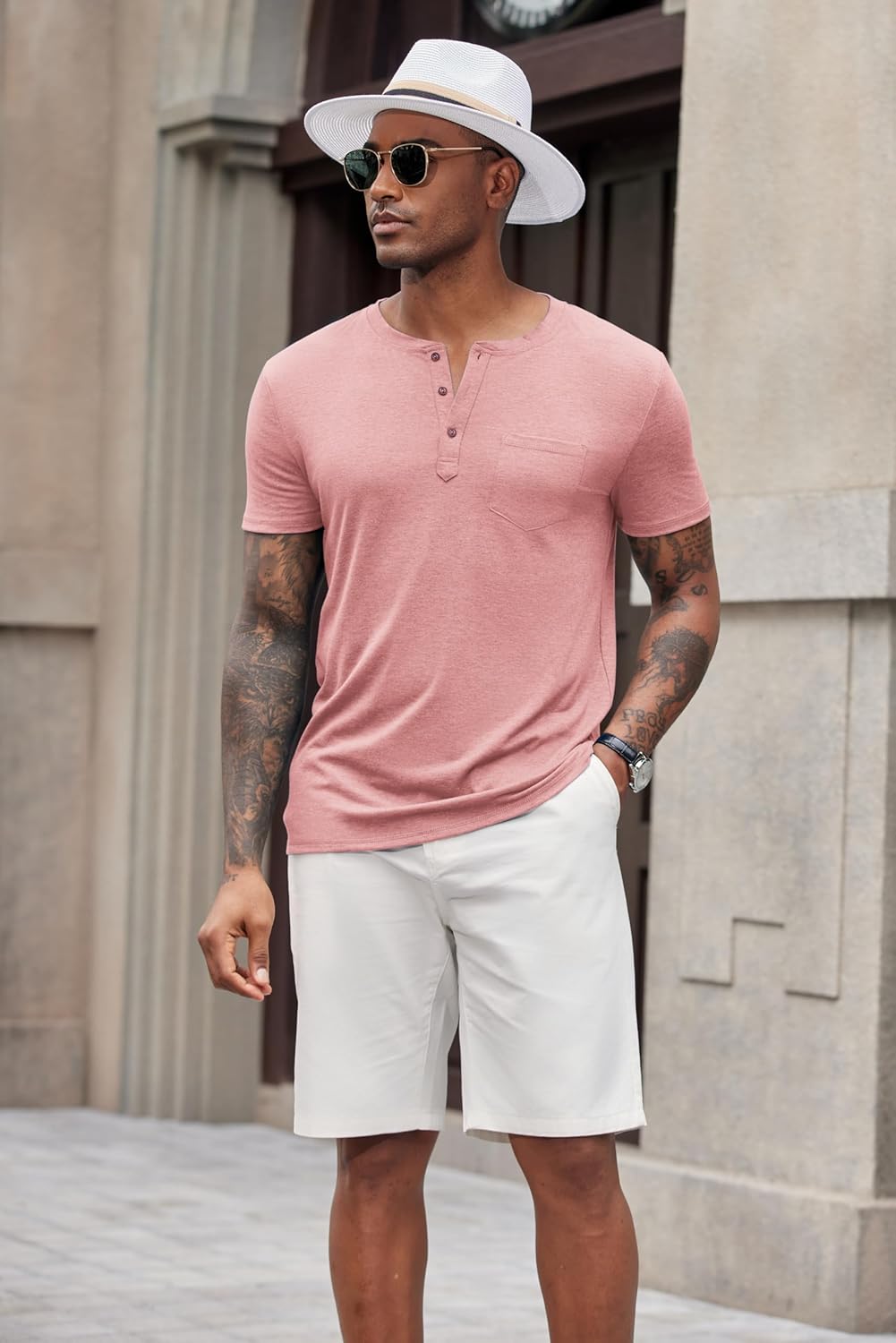 COOFANDY Men's Soft Henley Short Sleeve T Shirts Casual Basic Shirt with Pocket 3 Button Tees Summer Tops - Image 7