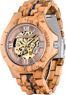 Classic Mechanical Wooden Watches for Men Skeleton Automatic Self-Winding Lightweight Men's Wood Wristwatch