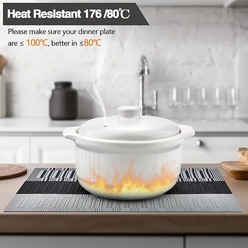 Miniatura 2 de Juego de 4 manteles individuales beige y blanco, fáciles de limpiar, modernos, duraderos, lavables, manteles individuales resistentes al calor para