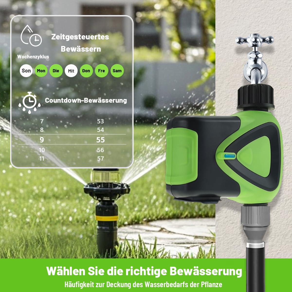 Wasser-Timer für Gartenschlauch, 2,4-GHz-WiFi-Smart-Schlauch-Sprinkler-Timer mit Tuya/Smart Life App, GreenVation Pflanzensystem zur automatischen Bewässerung für den Außenbereich (WiFi-Lösung)