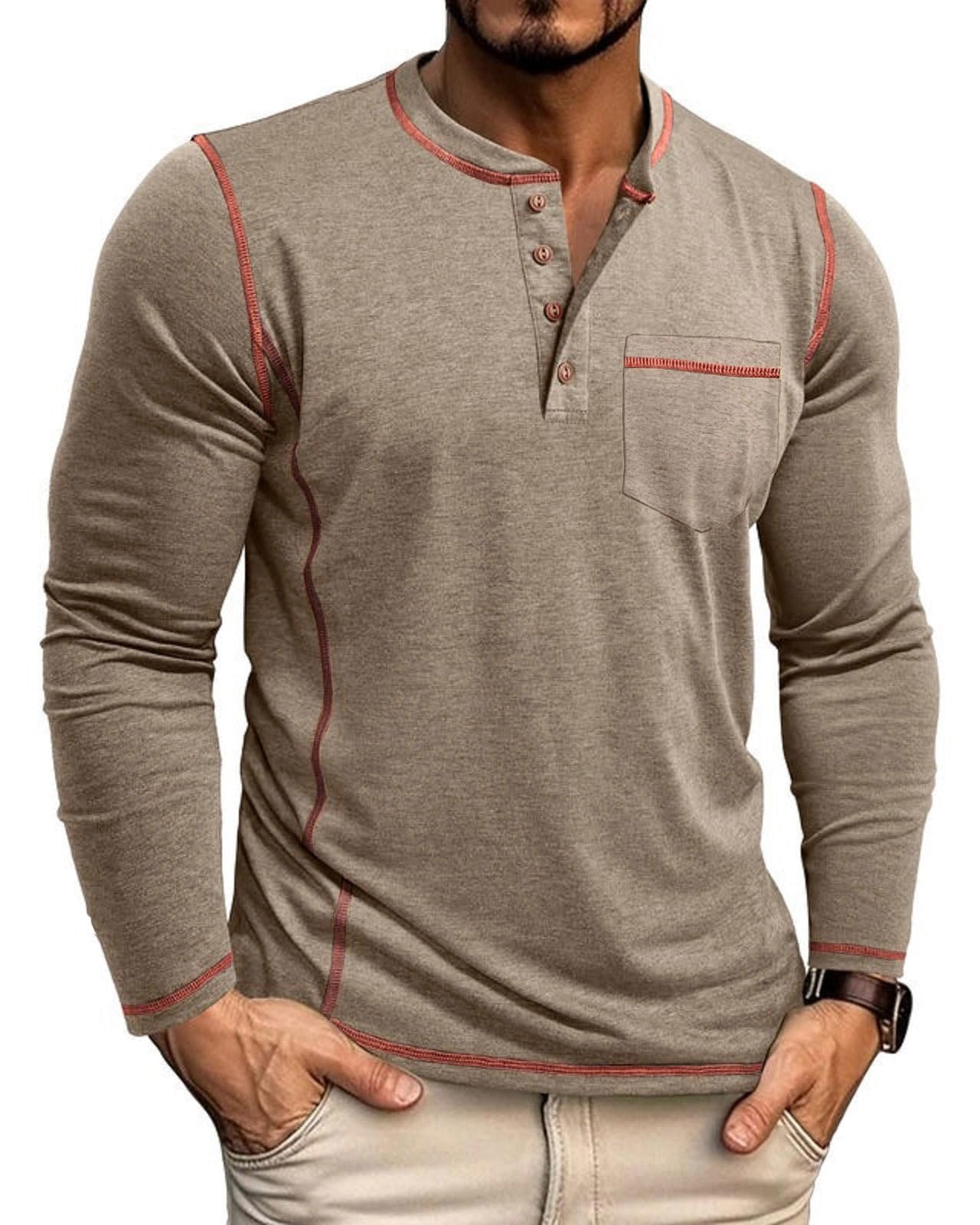 LAOARA Langarmshirt Herren Longsleeve T-Shirts Henley Shirt Langarm Longshirt Slim mit Tasche Knopfleiste M-3XL