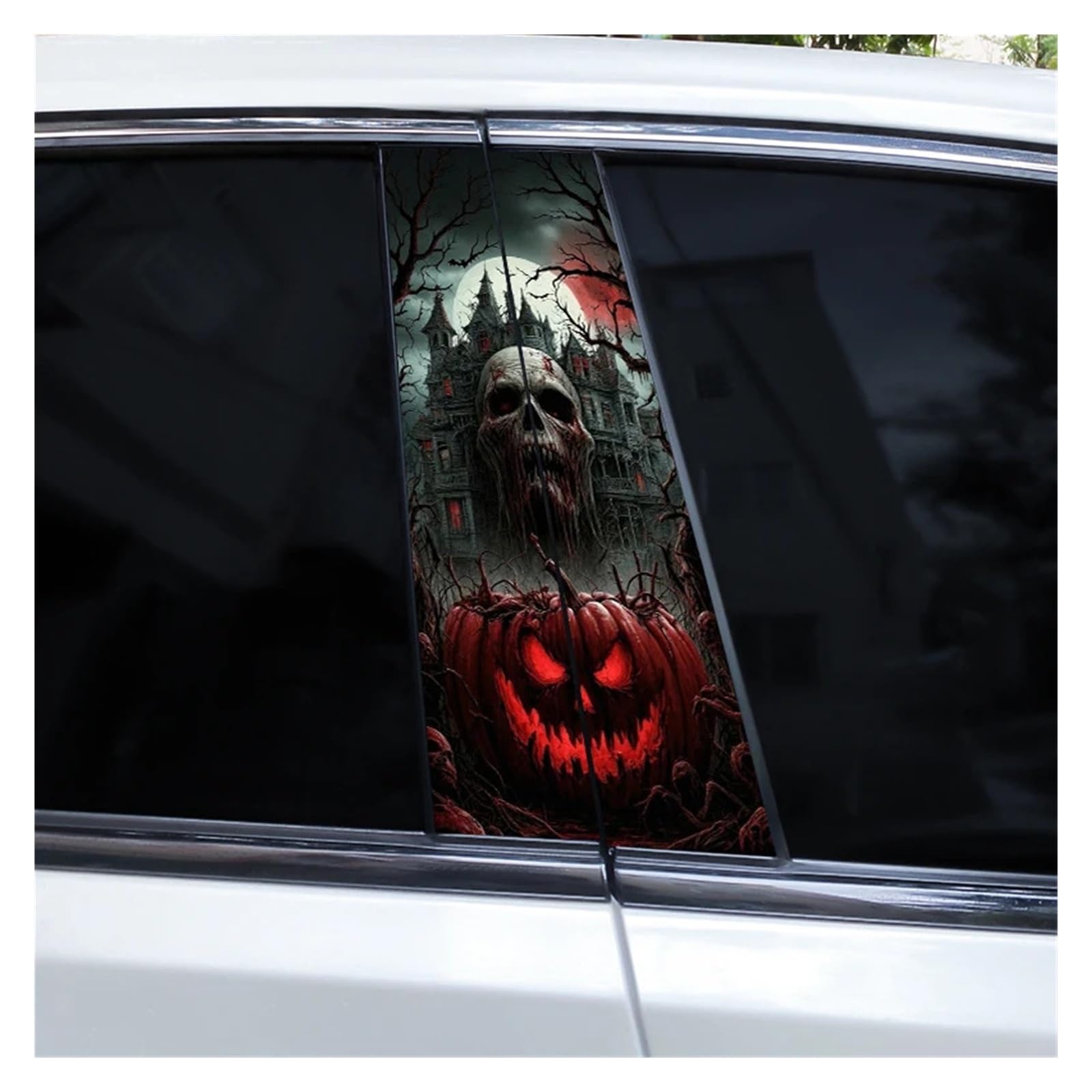 Car Side Decals 2pcs Halloween Horror Castle Pumpkin Car Stickers Door B-Pillar Sunscreen Center Column Decal(Style X)
