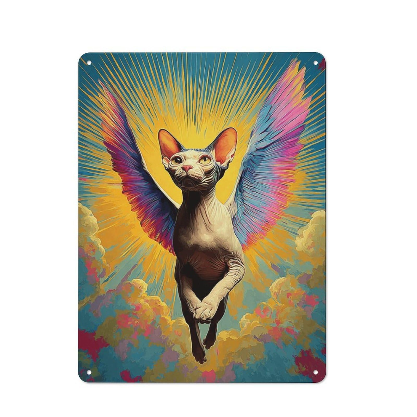 Junmoney Angel Cat A Whimsical Flight Of Fancy Metal Wall Plaque With Design 40X30cm, Old Fashioned Vintage Wall Decor For Living Room, Hallway, Kitchen Or Cafe