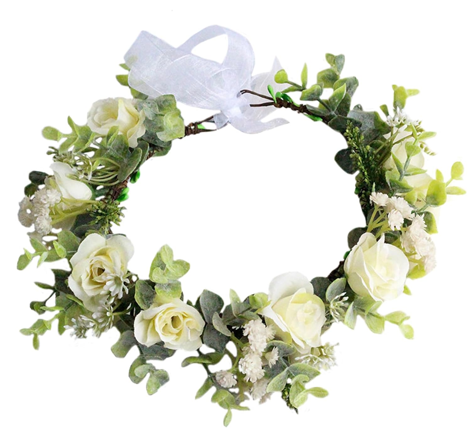Rose Flower Crown Floral Crown Flower Garland Headband Floral Headpiece Halo Cosplay Halloween Bridal Wedding Photo Props Renaissance Party Prom Beige