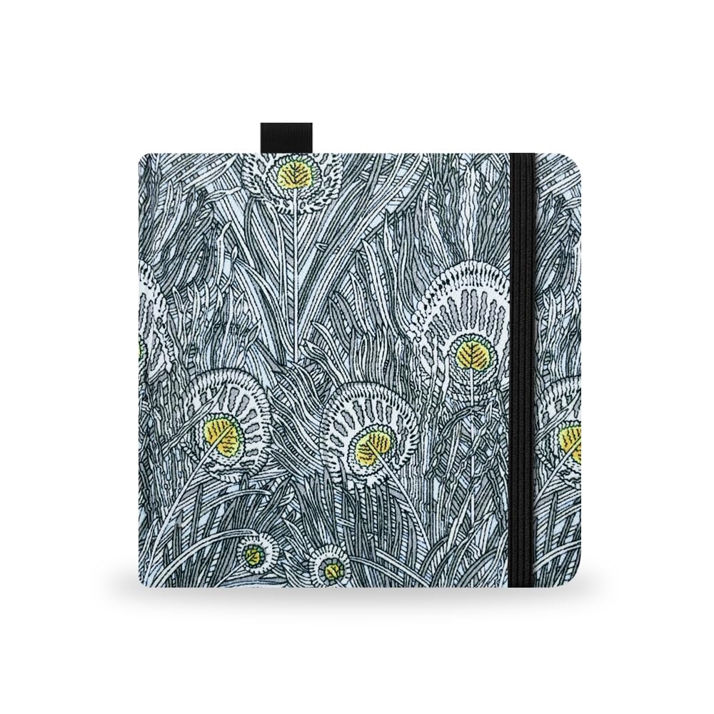 Square 13x13cm 300gsm Watercolor Journal Hardbound 40pgs（20 Sheets Front Back 2 Textures）Travel Size for Calligrapher Colored Pencil Watercolor Sketch Handmade Cloth Cover Notebook Peacock Feathers