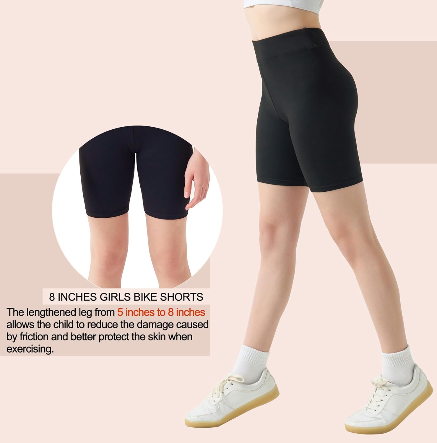 Girls Bike Shorts-8" Spandex Soft High Waisted Athletic Dance Gymnastics Volleyball Biker Shorts for Girls 6-14Years - Image 4