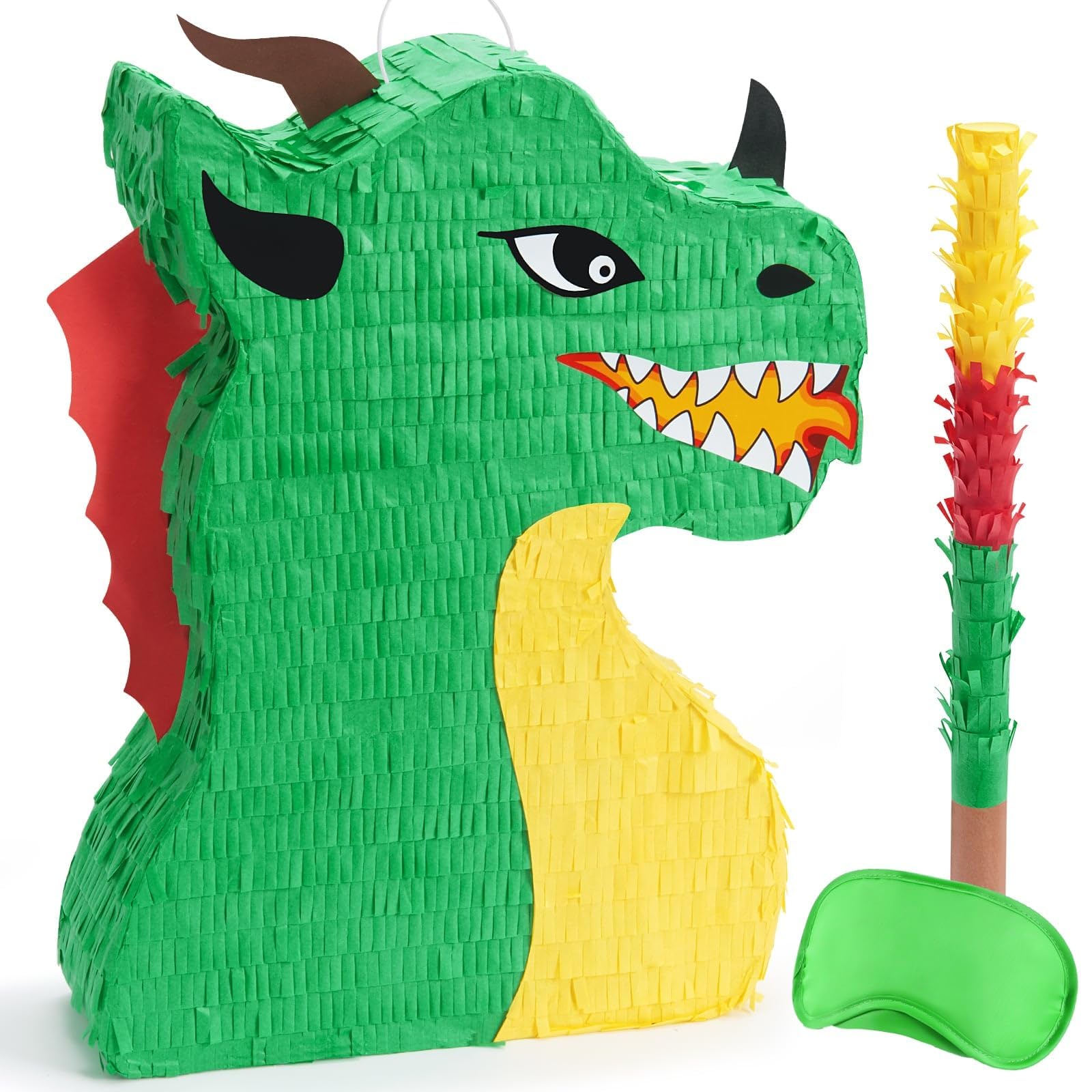 WERNNSAI Dragon Pinata - Dinosaur Party Decorations Dino Pinata Bundle with Blindfold and Stick for Boys Kids Dungeon Dragons Birthday Party Game Supplies Decorations