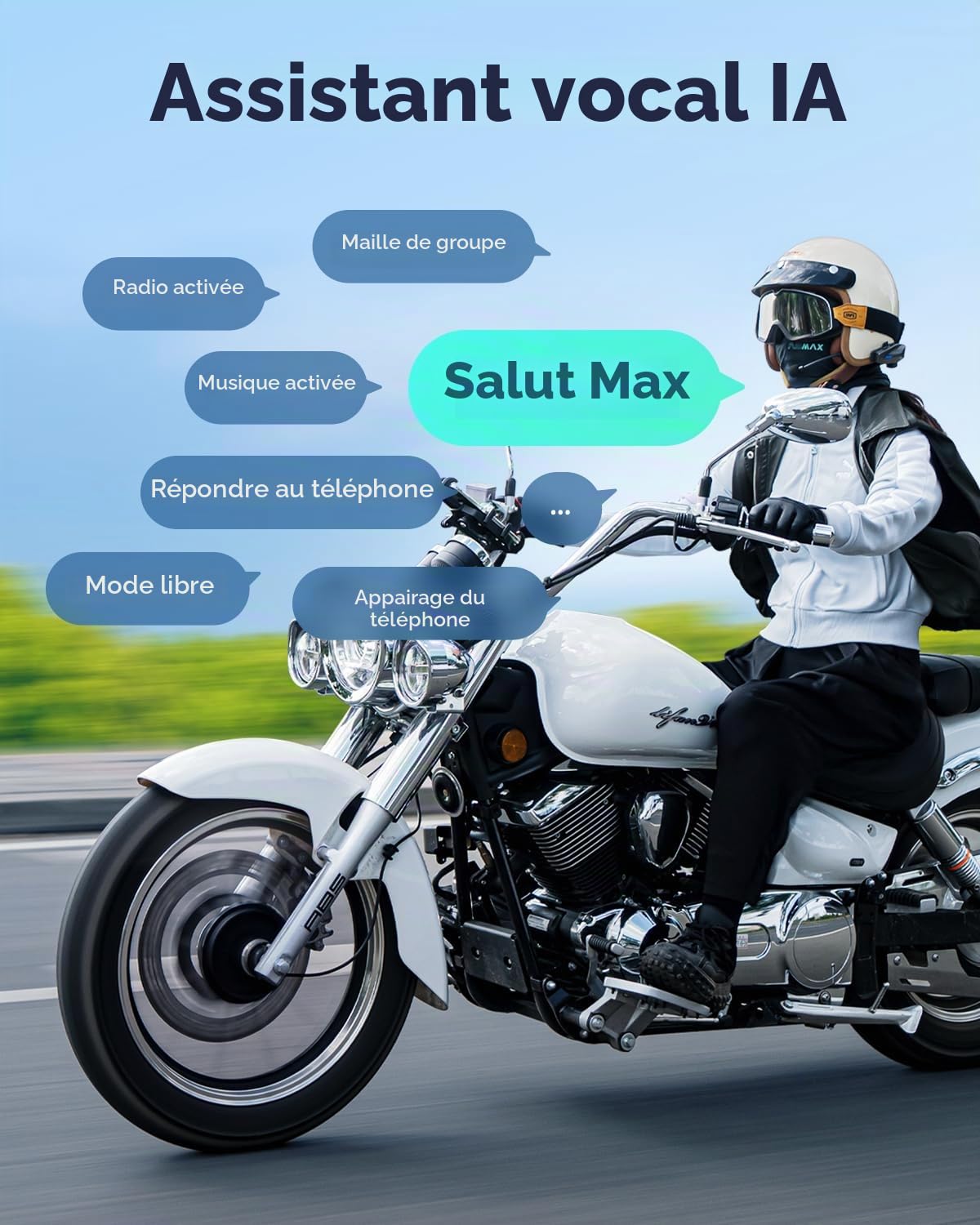 ASMAX S1 Intercom Moto, 8 Motocyclistes Mesh Bluetooth Casque Moto, Commande Vocale, FM/ 60min Charge Rapide/ 2 Puces 4 Cœurs/Appairage Universel/Réduction de Bruit ENC, 2 Unités