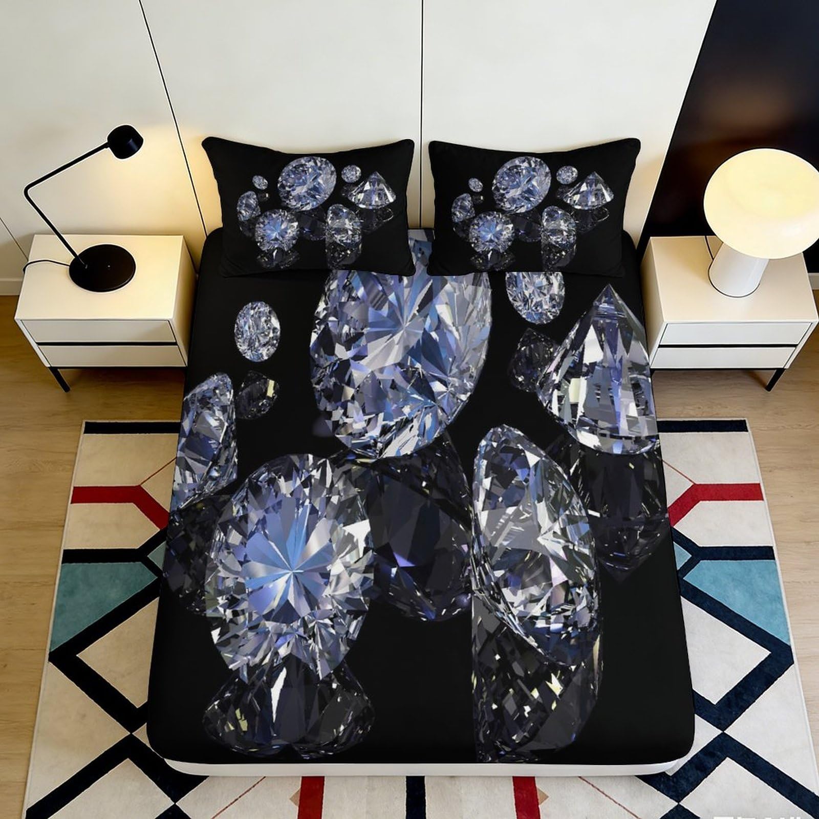 Modern decor 3D Printed diamond design Fitted Sheet, Microfiber soft touch, wrinkle resistant, guest room bedding, easy care, stylish accent, dustproof 90x200x25cm